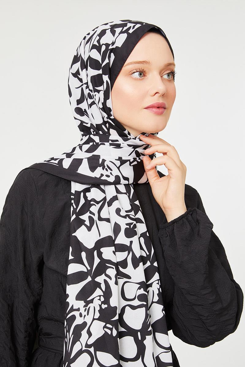Fivescarf Siyah Yonca Desen Mono Şal