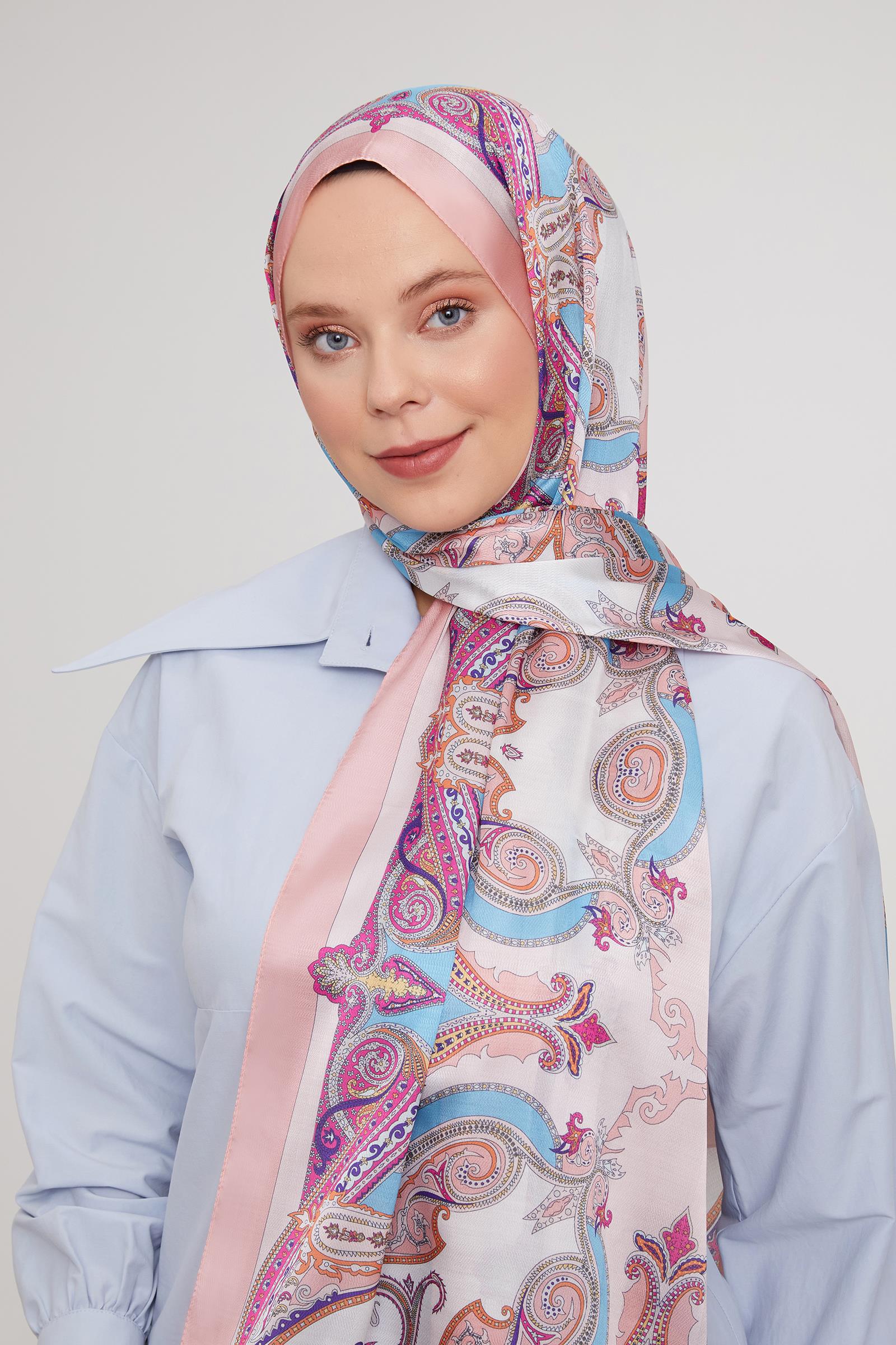 Fivescarf Somon Etnik Çini Desen Vual İpek Şal