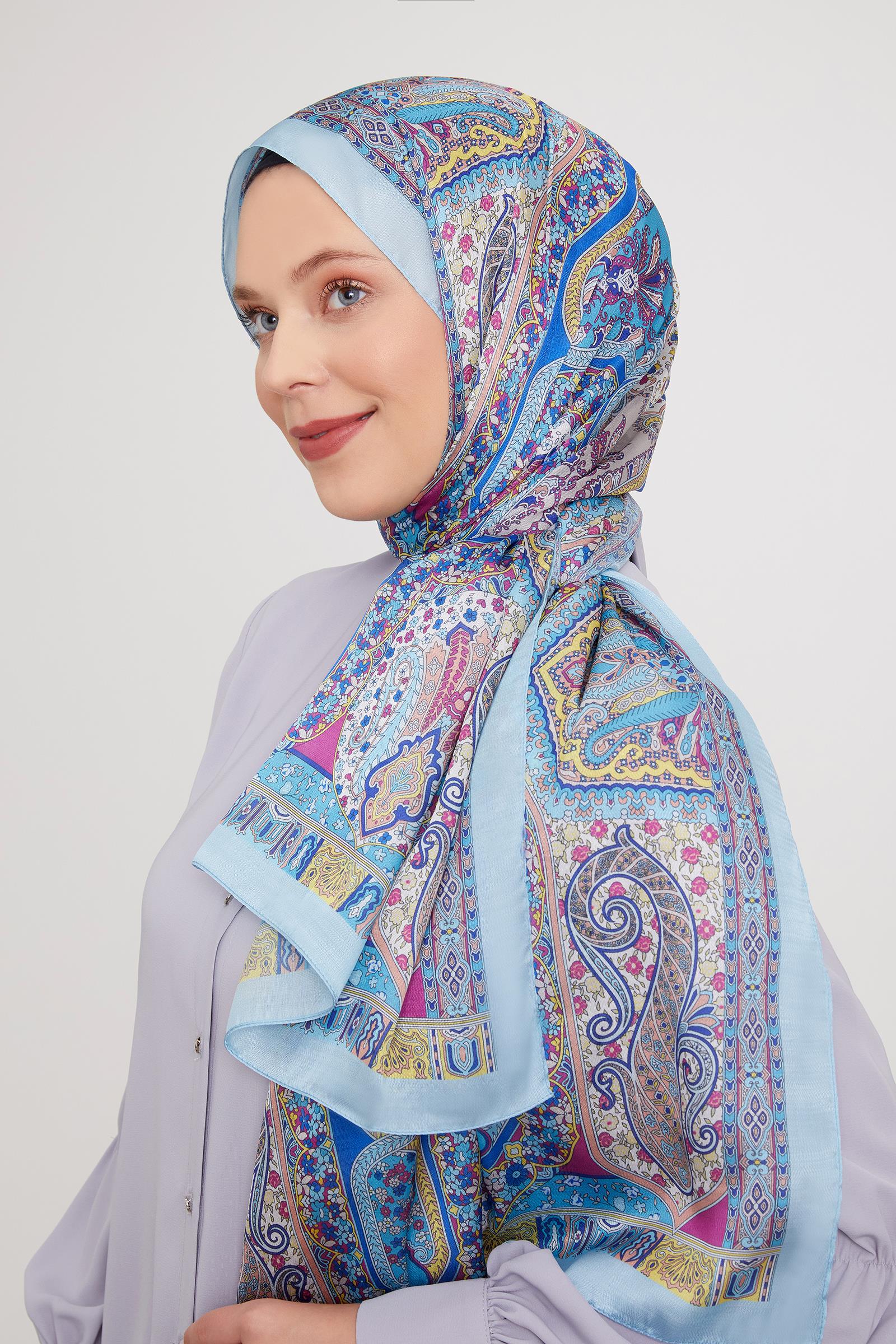 Fivescarf Su Yeşili Etnik Baskılı Vual İpek Şal