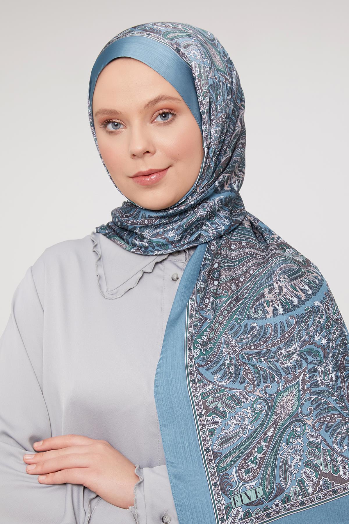 Fivescarf Su Yeşili Motif Desen Brand Şal