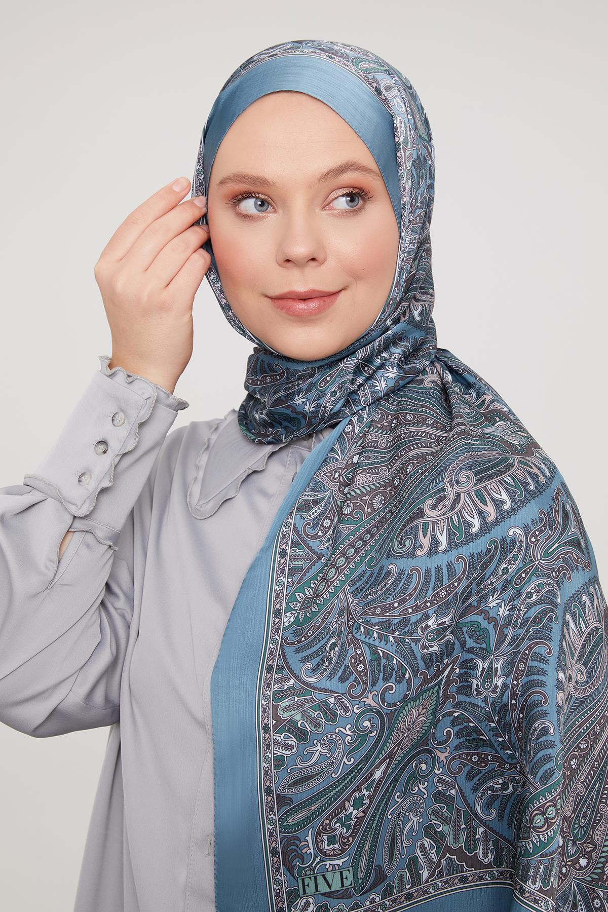 Fivescarf Su Yeşili Motif Desen Brand Şal