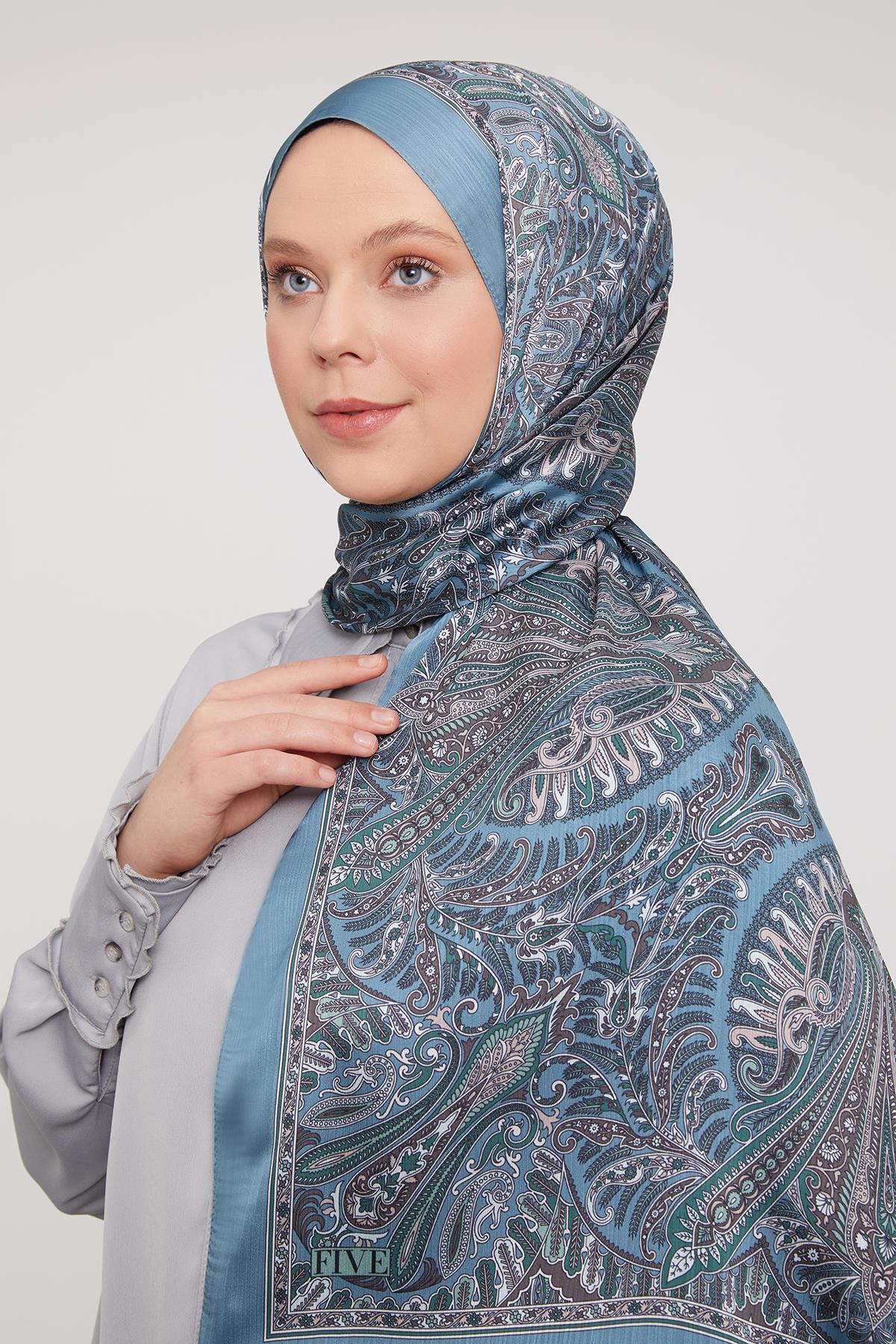 Fivescarf Su Yeşili Motif Desen Brand Şal