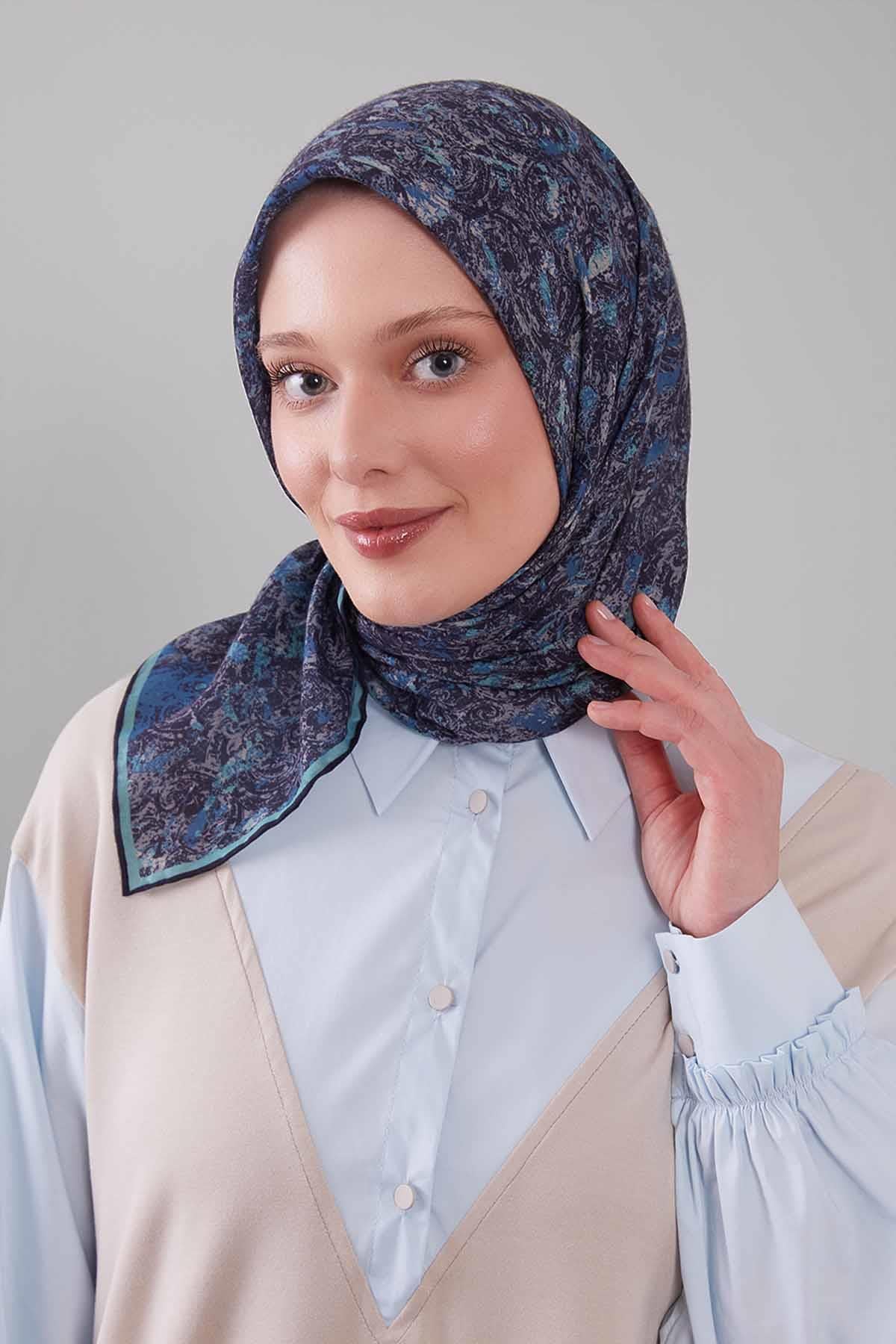 Fivescarf Su Yeşili Retro Çiçek Desen Silk Coton Eşarp