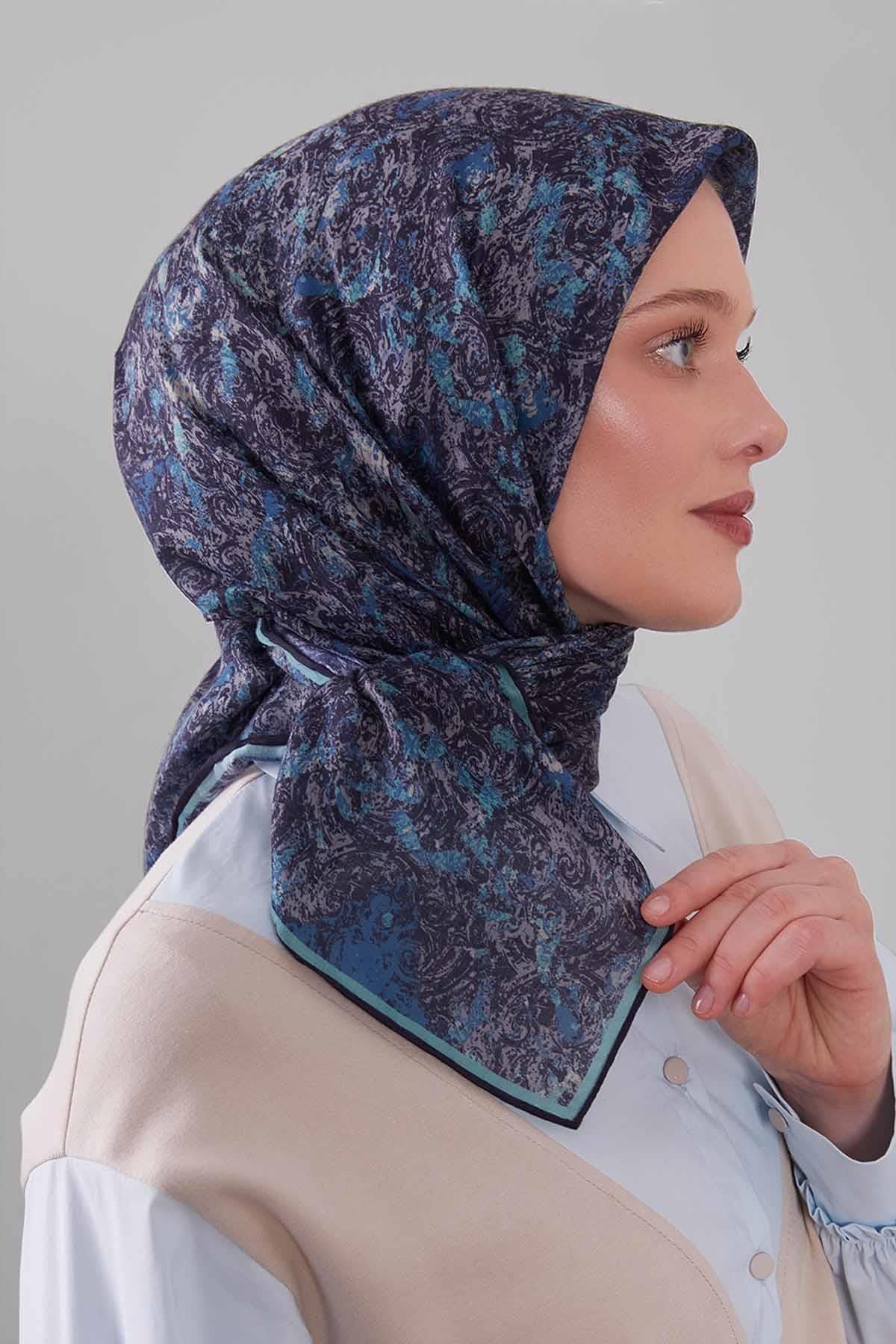 Fivescarf Su Yeşili Retro Çiçek Desen Silk Coton Eşarp