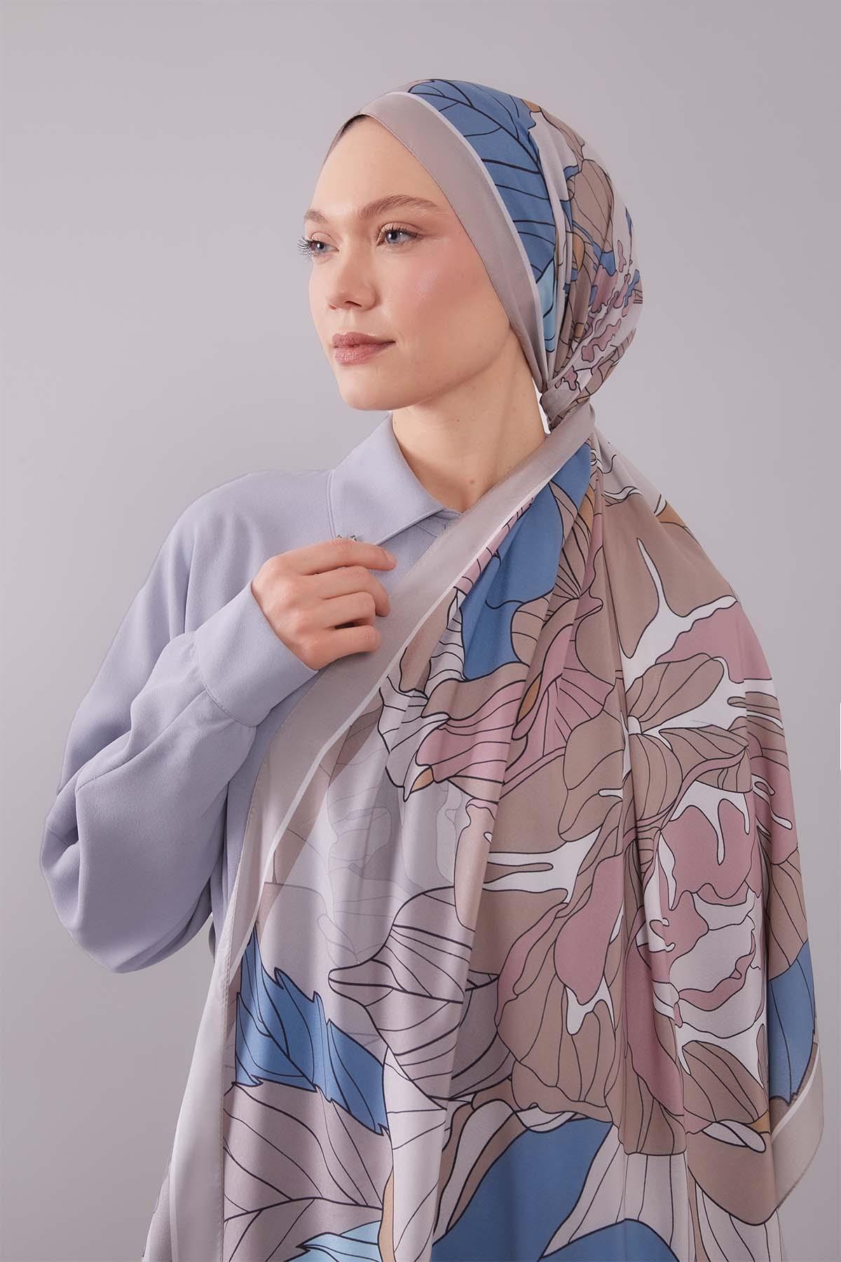 Fivescarf Sütlü Kahve Çiçekli Floral Desen Moos Chrep Şal