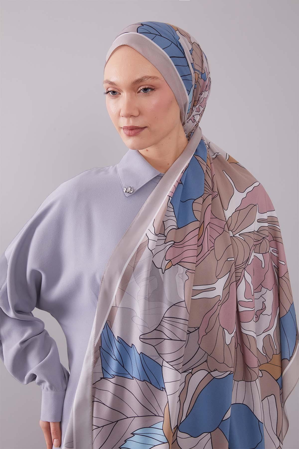 Fivescarf Sütlü Kahve Çiçekli Floral Desen Moos Chrep Şal
