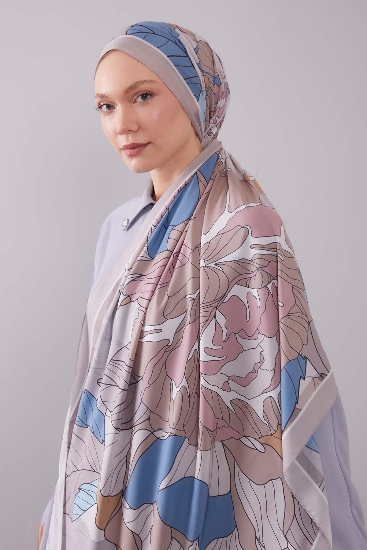 Fivescarf Sütlü Kahve Çiçekli Floral Desen Moos Chrep Şal
