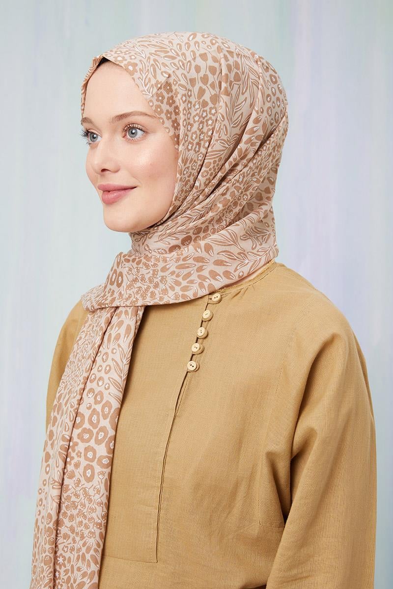 Fivescarf Sütlü Kahve Desenli Cotton Şal