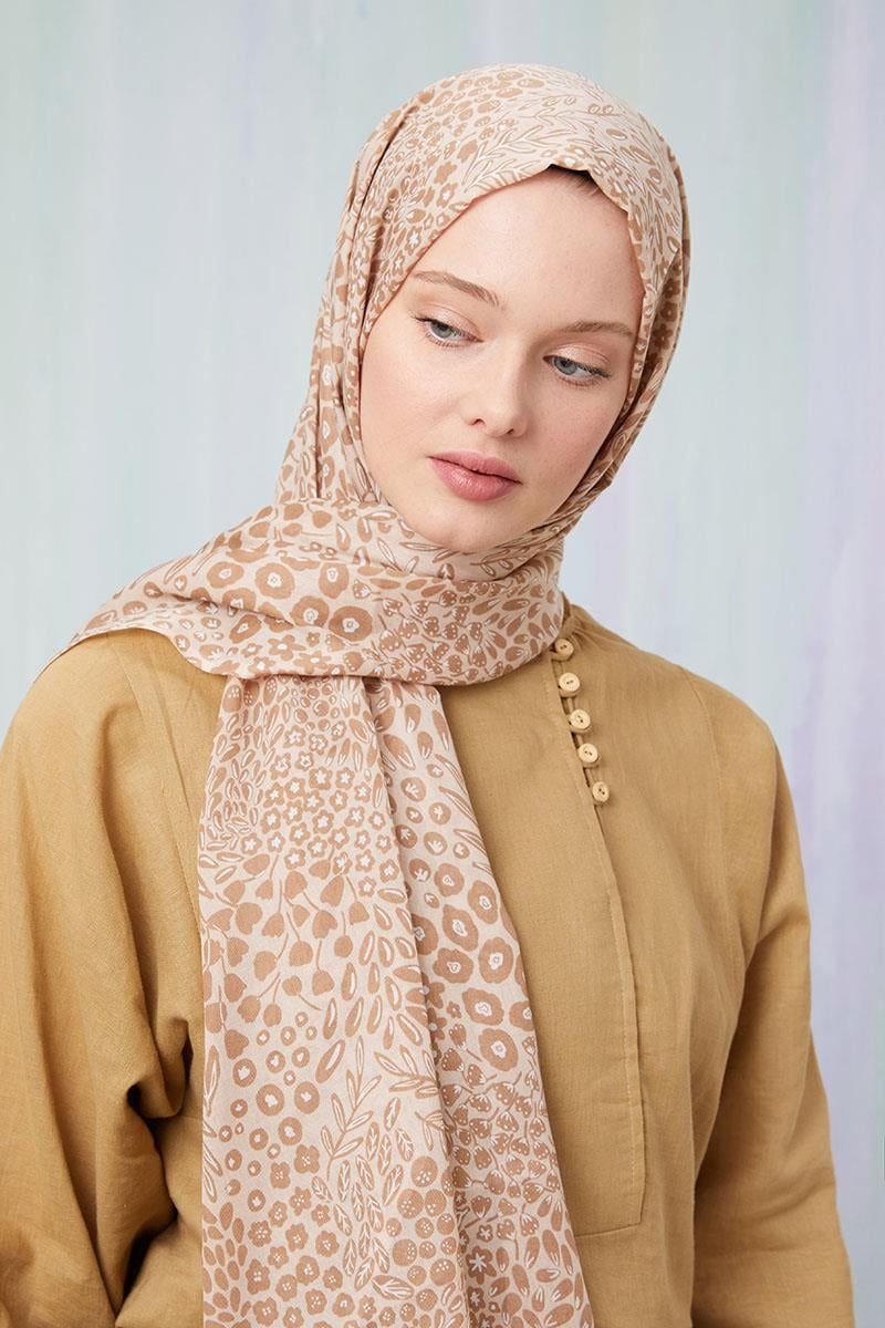 Fivescarf Sütlü Kahve Desenli Cotton Şal