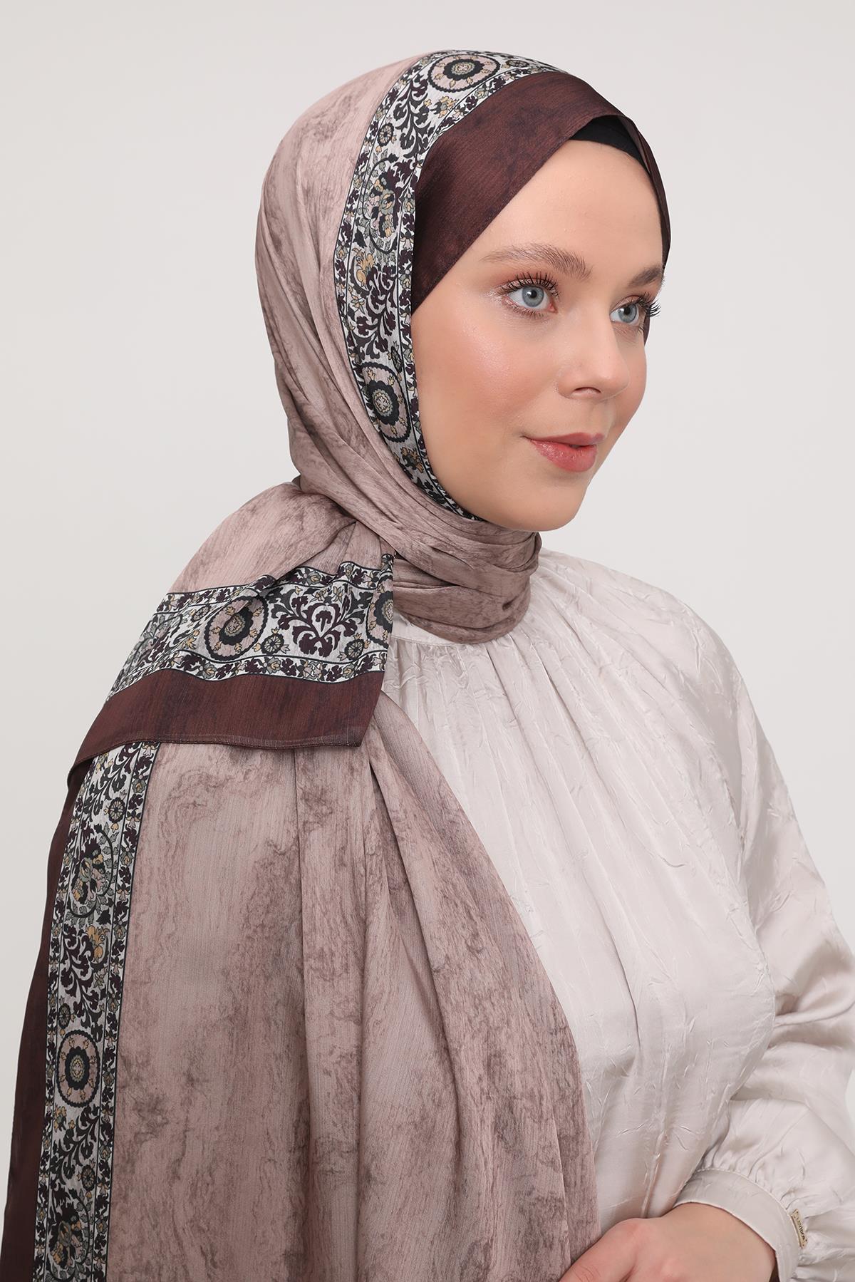 Fivescarf Sütlü Kahve Şeritli Etnik Desen Brand Şal