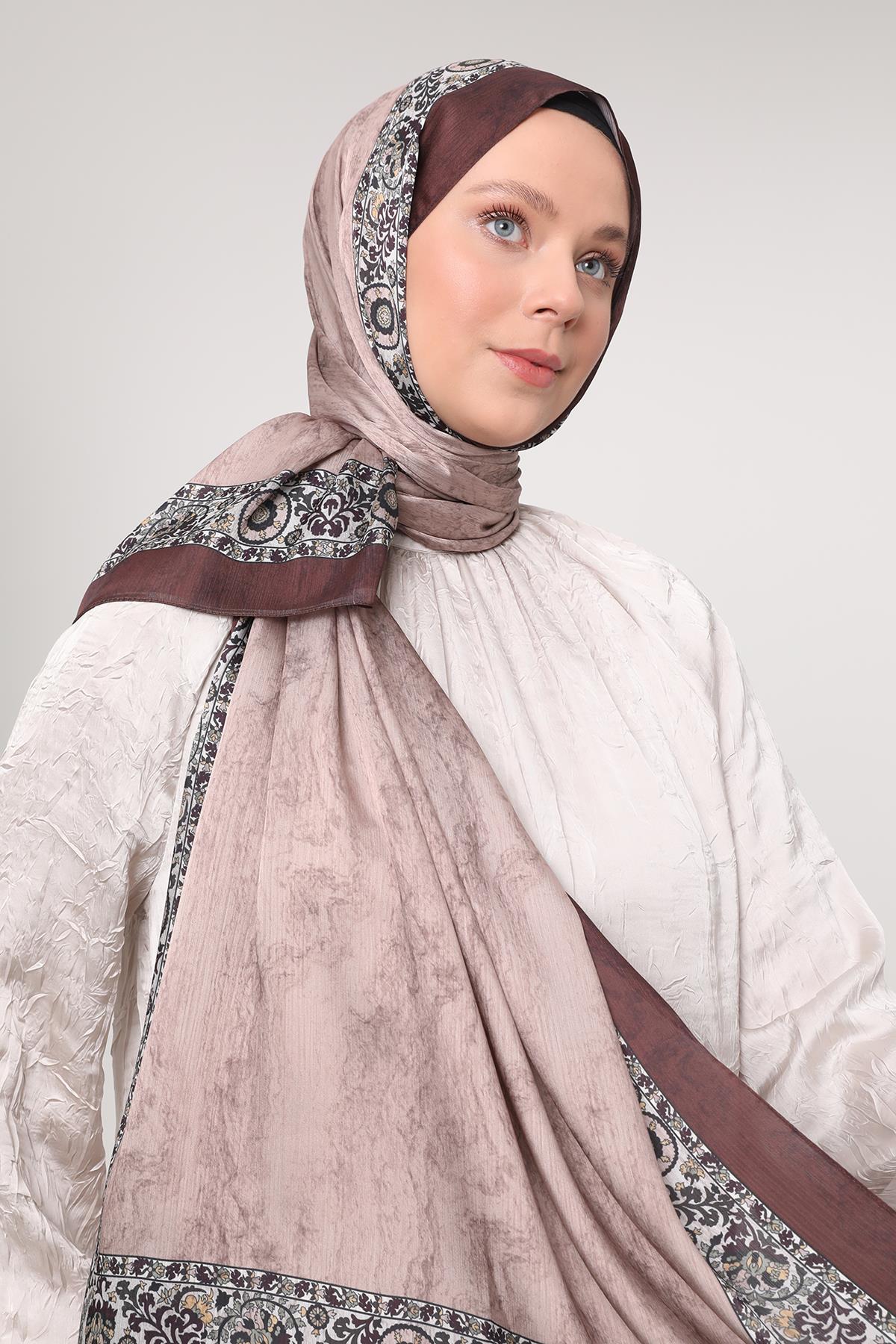 Fivescarf Sütlü Kahve Şeritli Etnik Desen Brand Şal