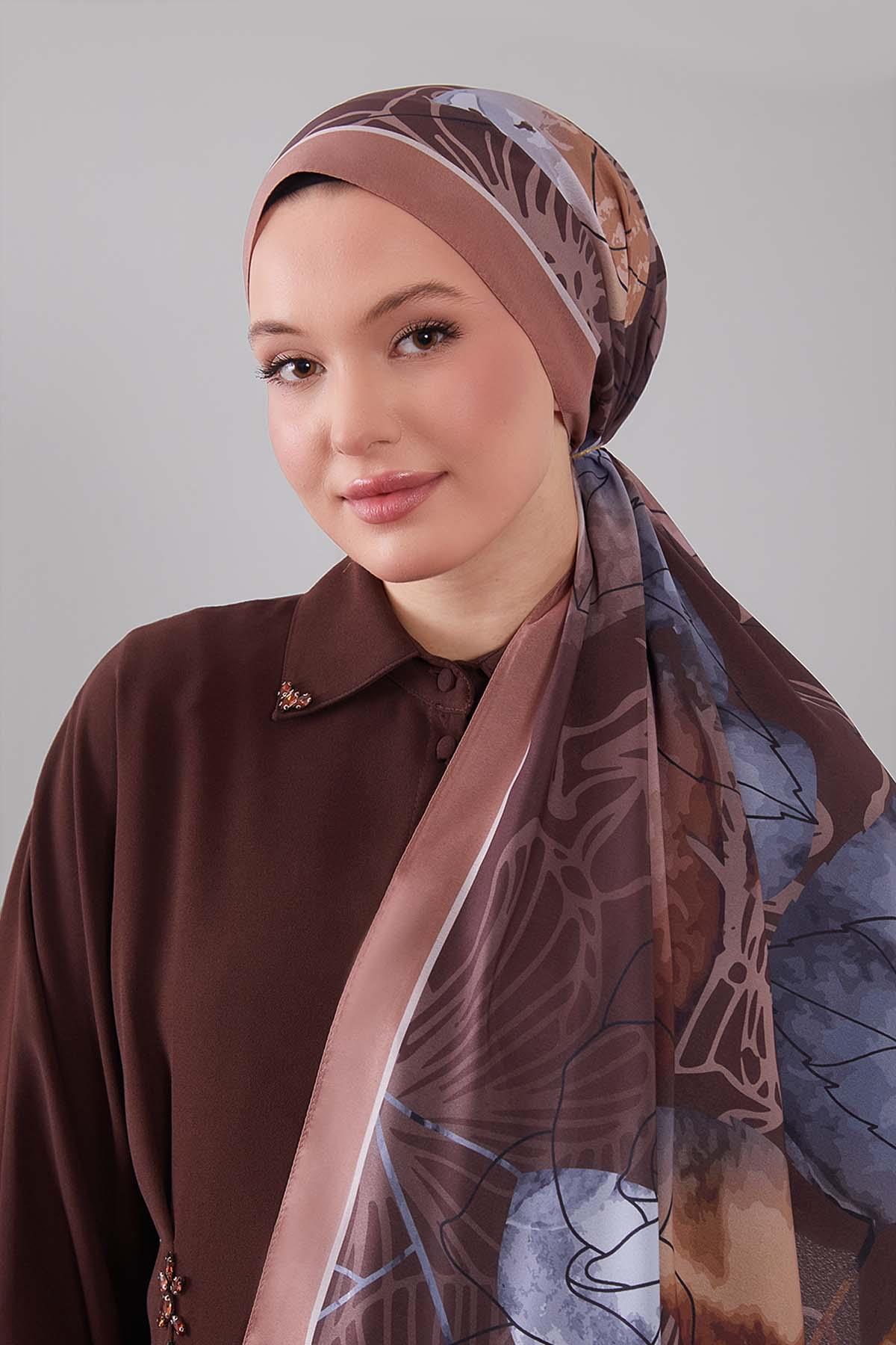Fivescarf Taba Akvarel Yaprak Desen Moos Chrep Şal