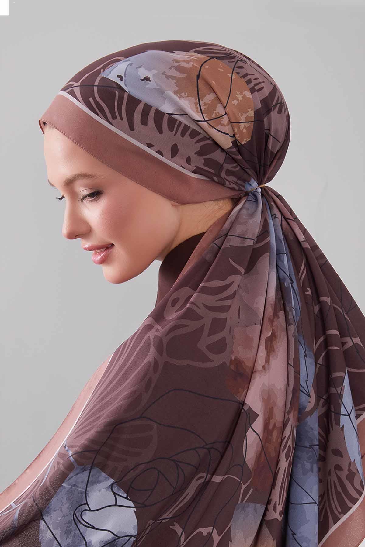 Fivescarf Taba Akvarel Yaprak Desen Moos Chrep Şal