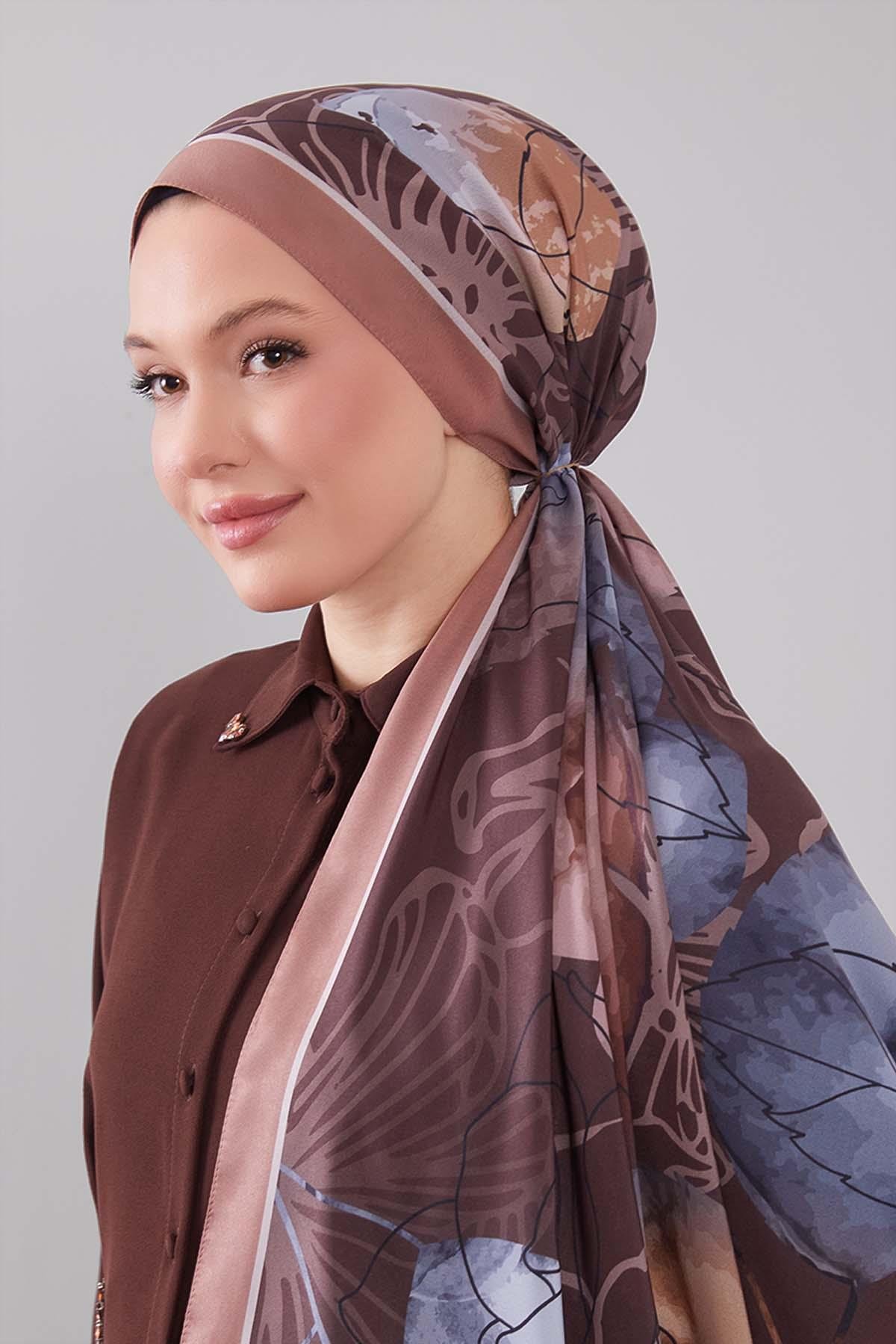 Fivescarf Taba Akvarel Yaprak Desen Moos Chrep Şal