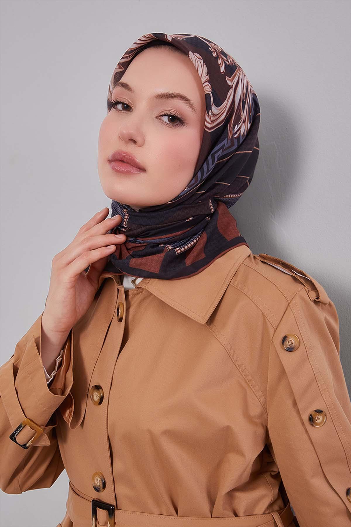 Fivescarf Taba Boncuk Desen Silk Coton Eşarp