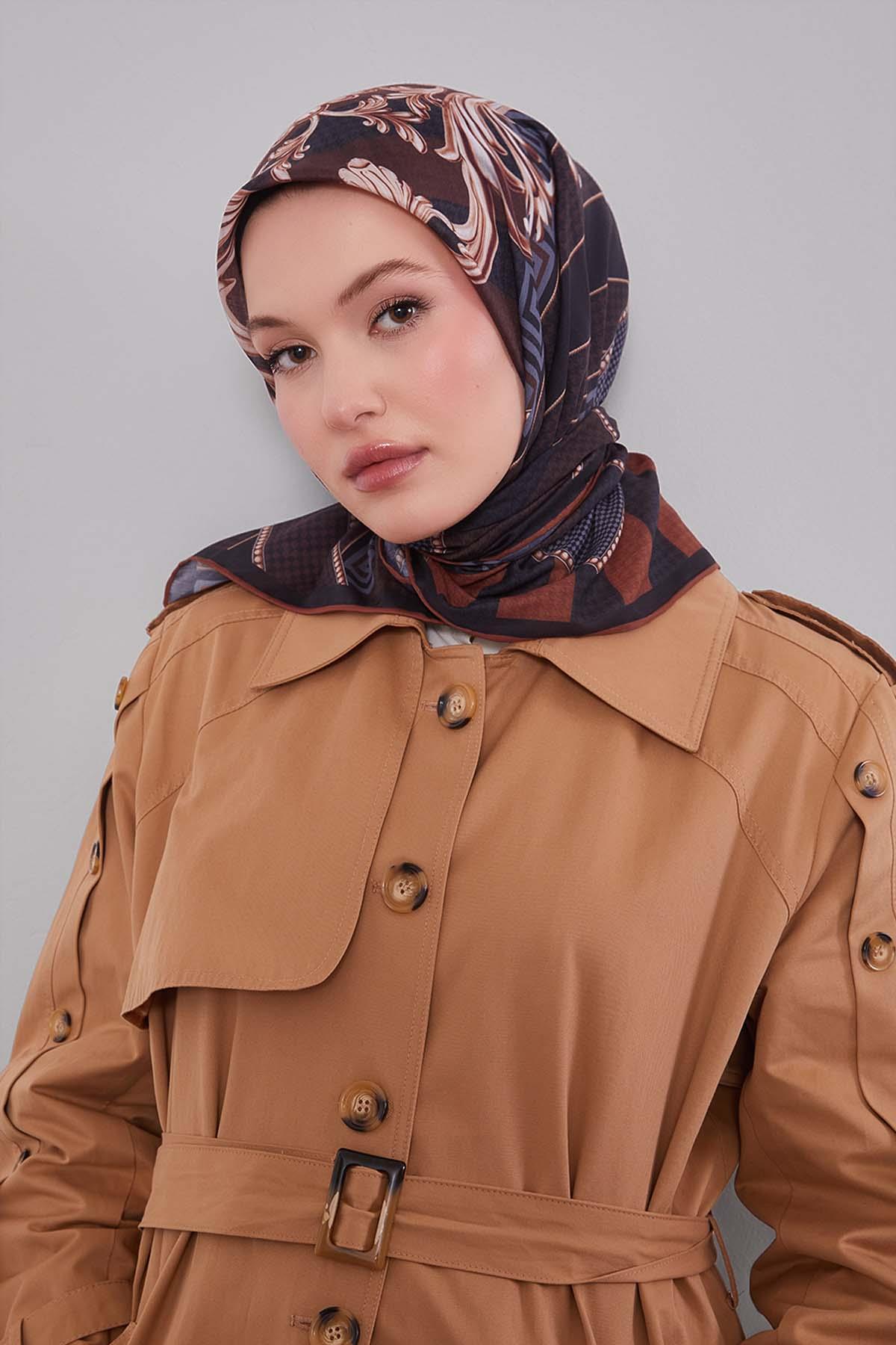 Fivescarf Taba Boncuk Desen Silk Coton Eşarp