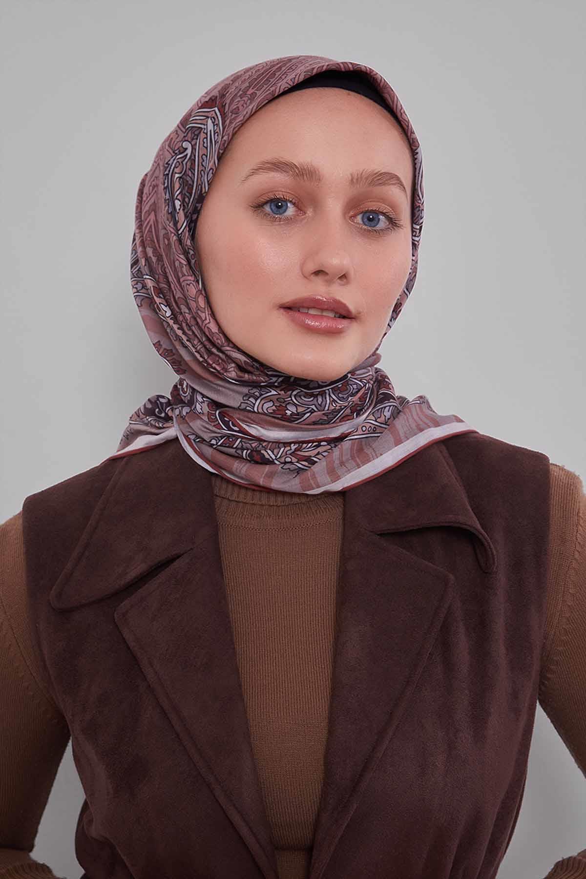 Fivescarf Taba Ebruli Desen Silk Coton Eşarp