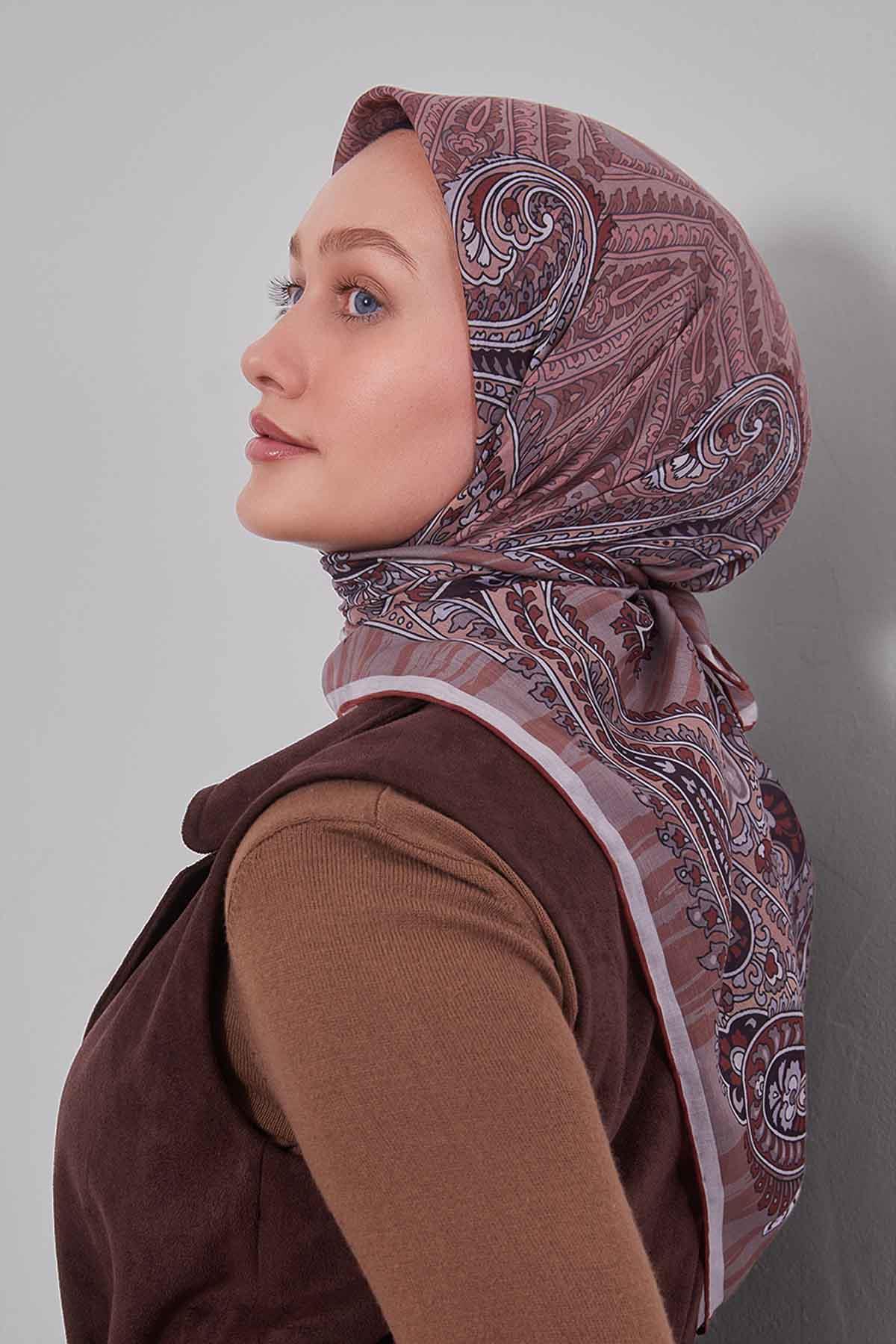 Fivescarf Taba Ebruli Desen Silk Coton Eşarp