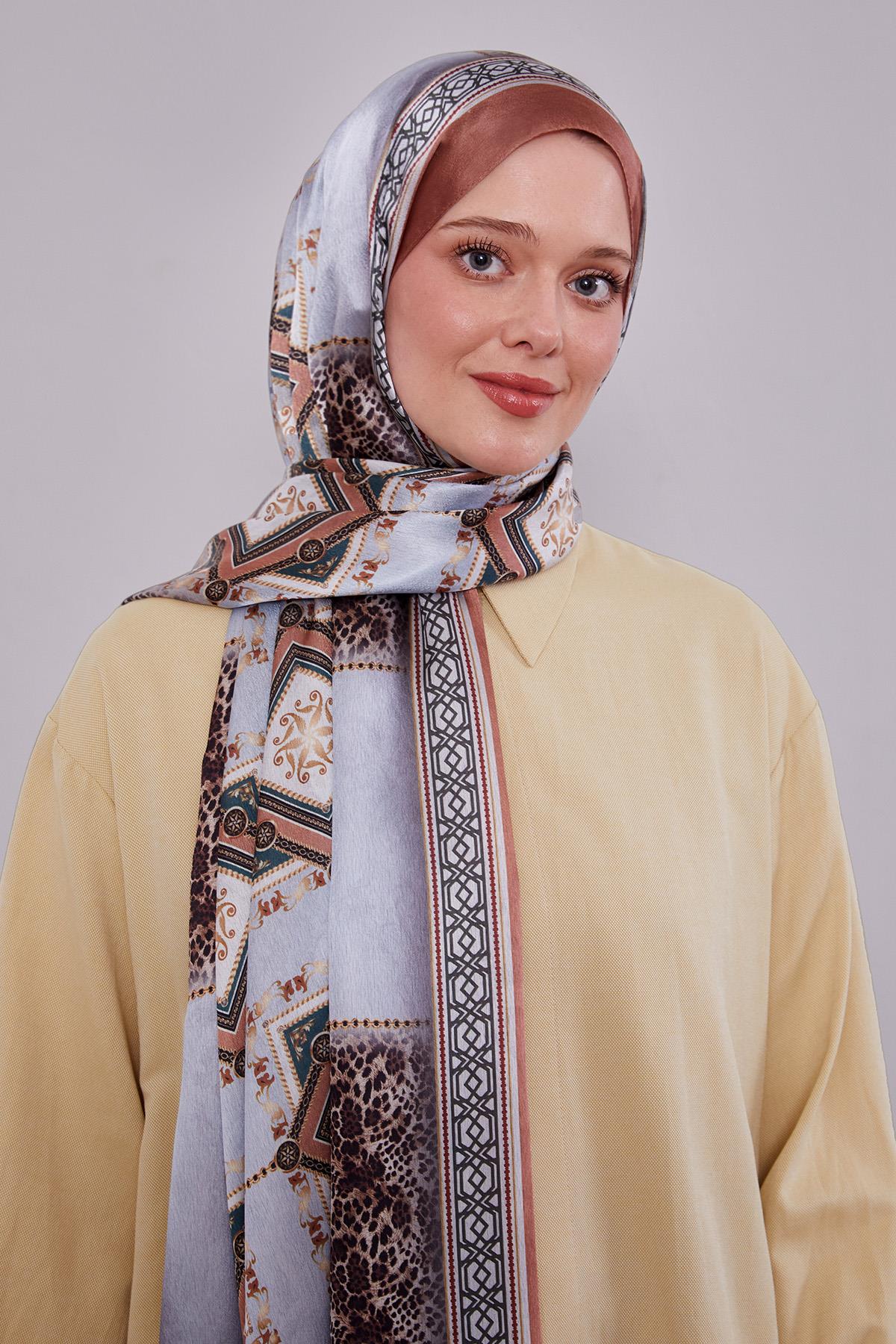 Fivescarf Taba Geometrik Desen Vual İpek Şal