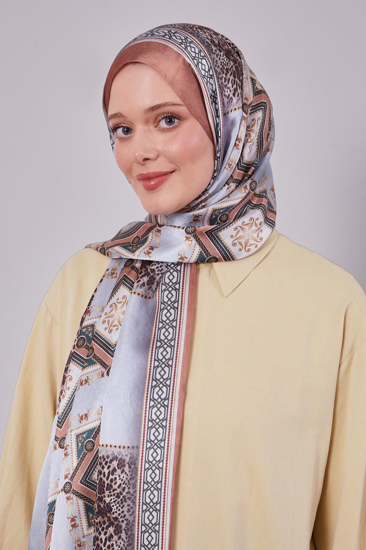 Fivescarf Taba Geometrik Desen Vual İpek Şal