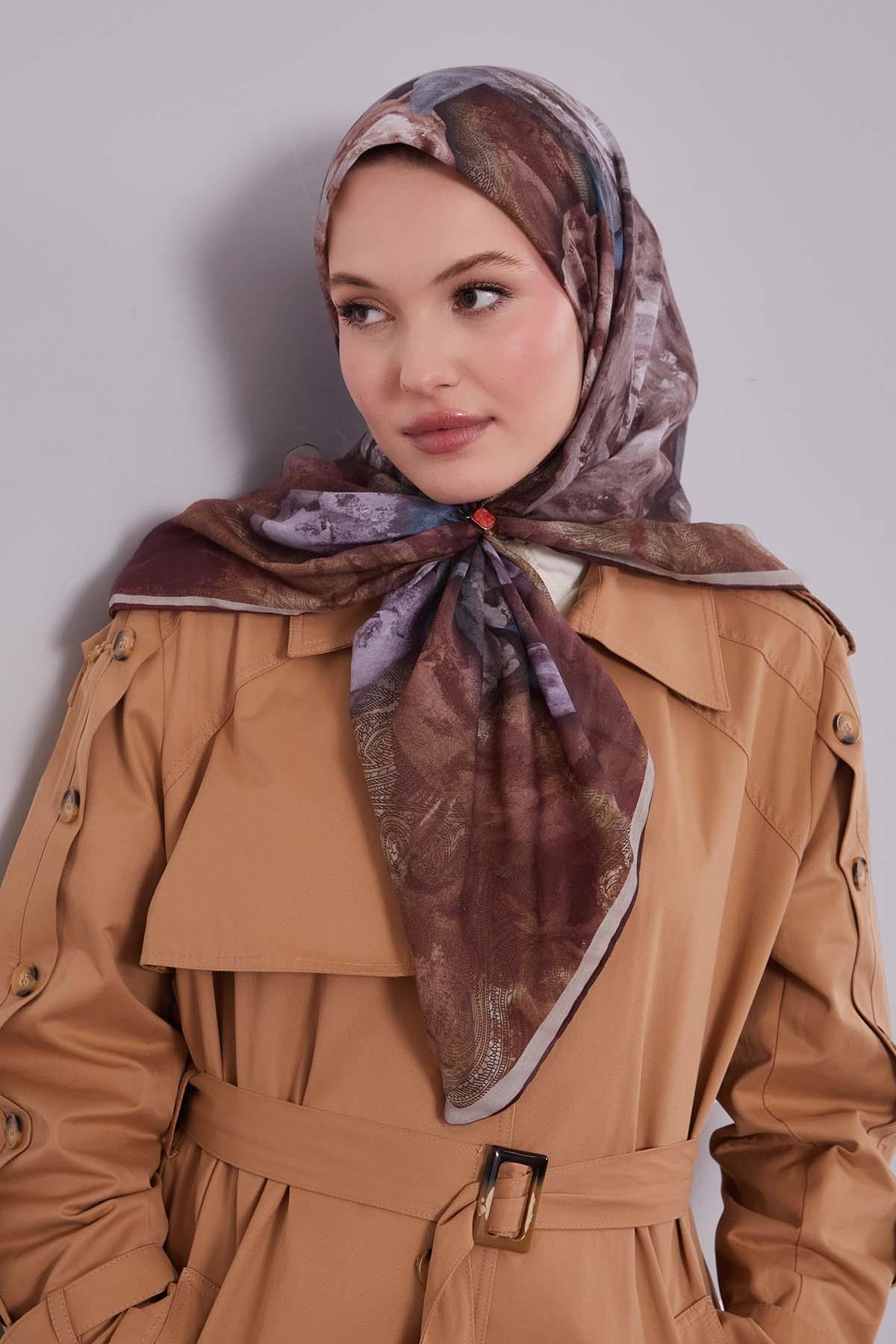 Fivescarf Taba Lale Desen Silk Coton Eşarp