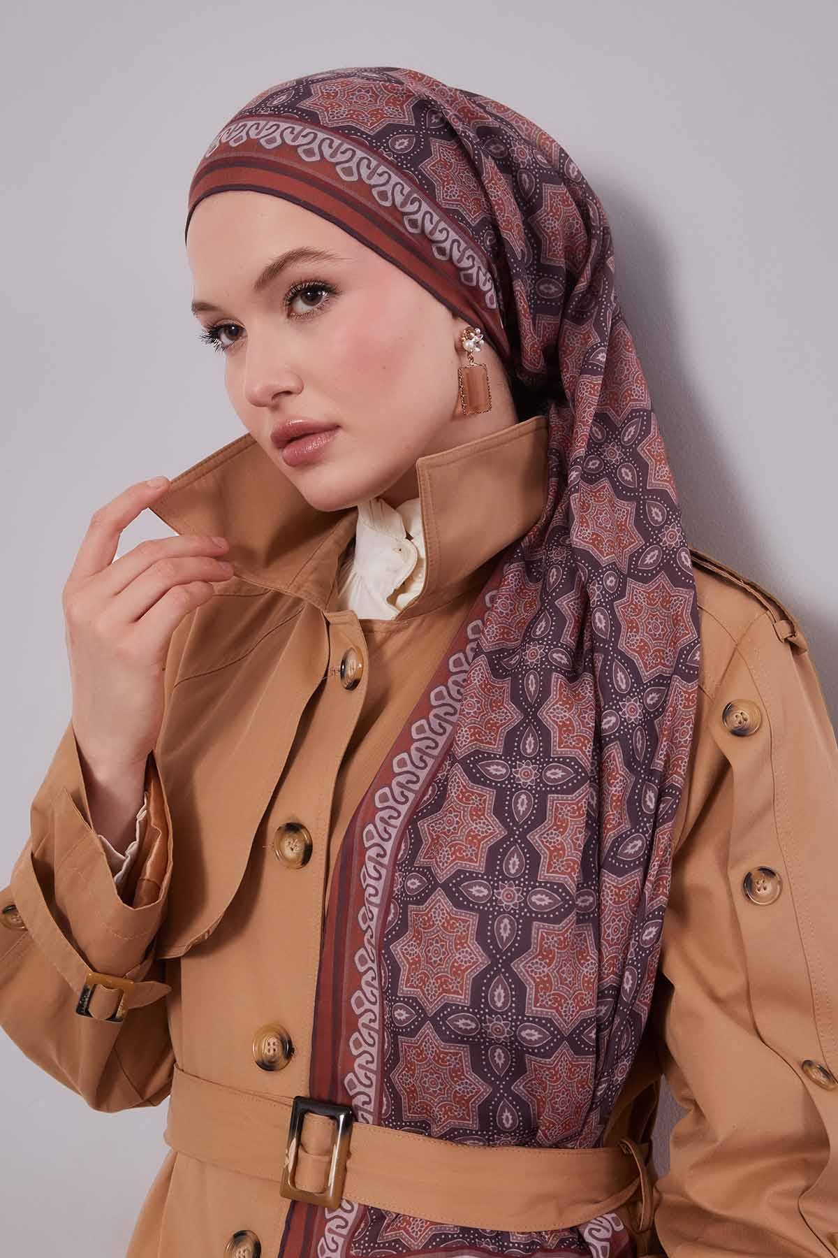 Fivescarf Taba Motif Desen Silk Coton Eşarp