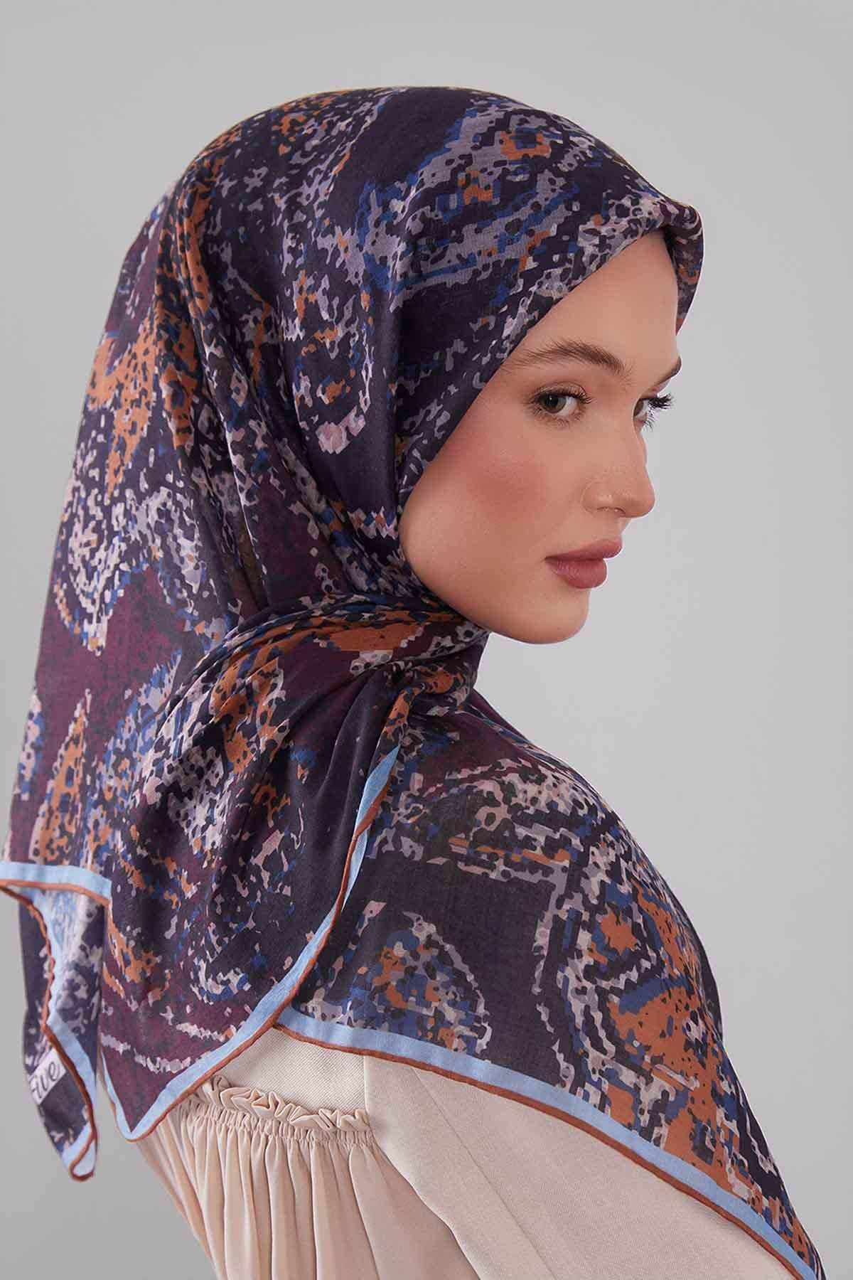 Fivescarf Taba Mozaik Desen Silk Coton Eşarp