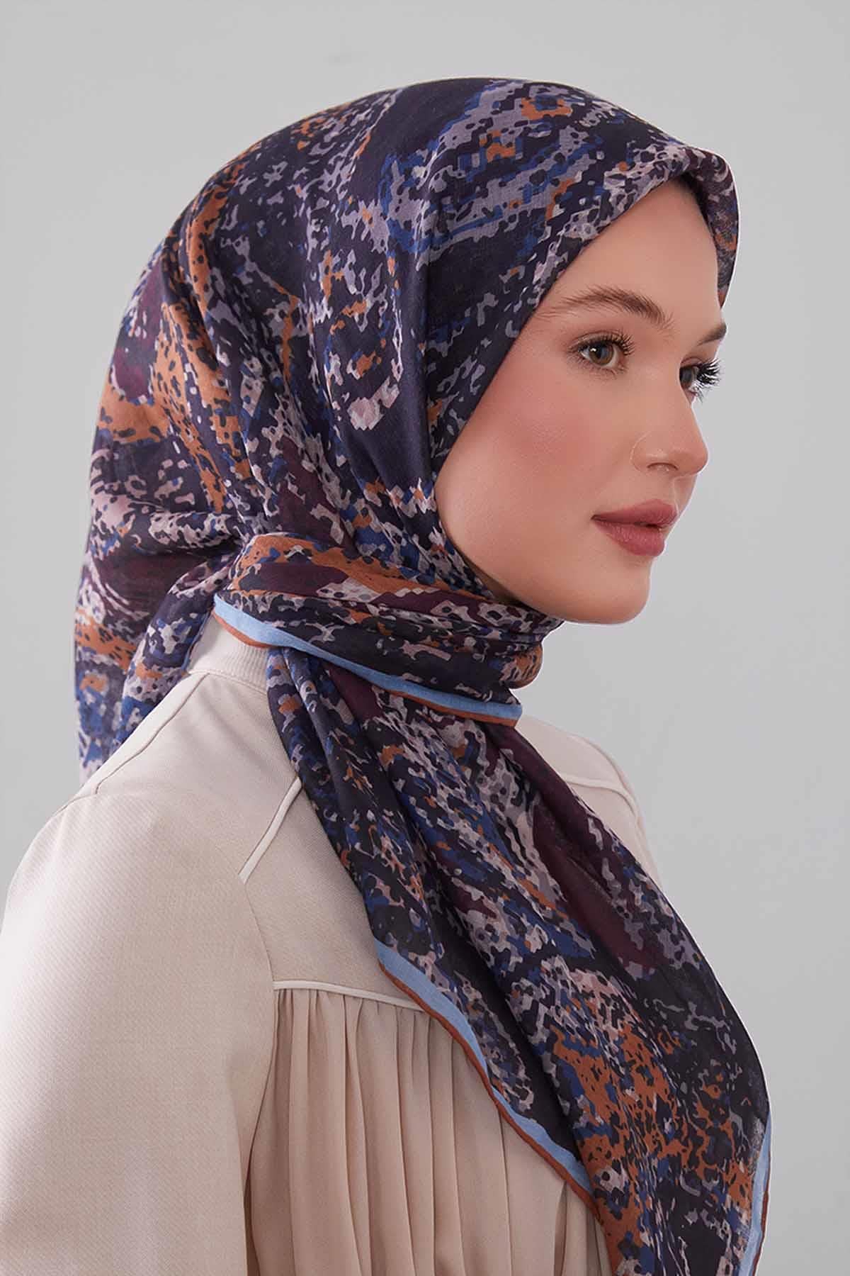 Fivescarf Taba Mozaik Desen Silk Coton Eşarp