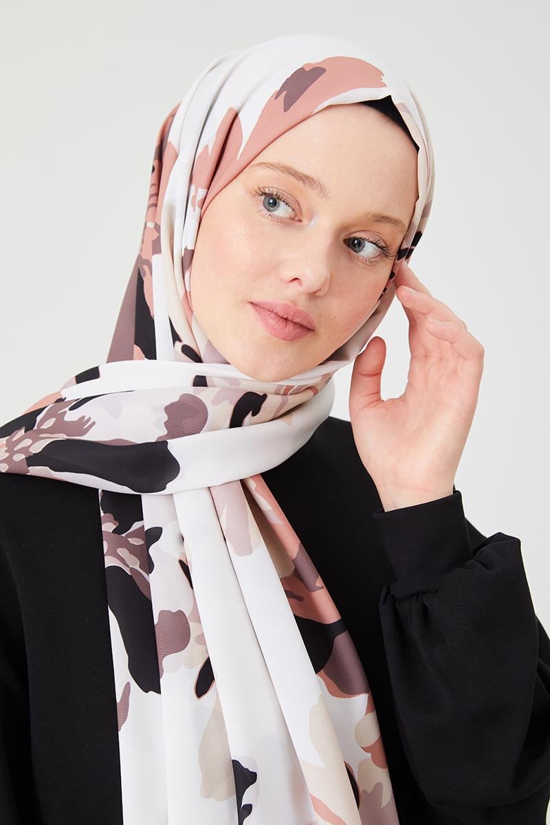 Fivescarf Taş Açelya Desen Violet Medine İpeği Şal