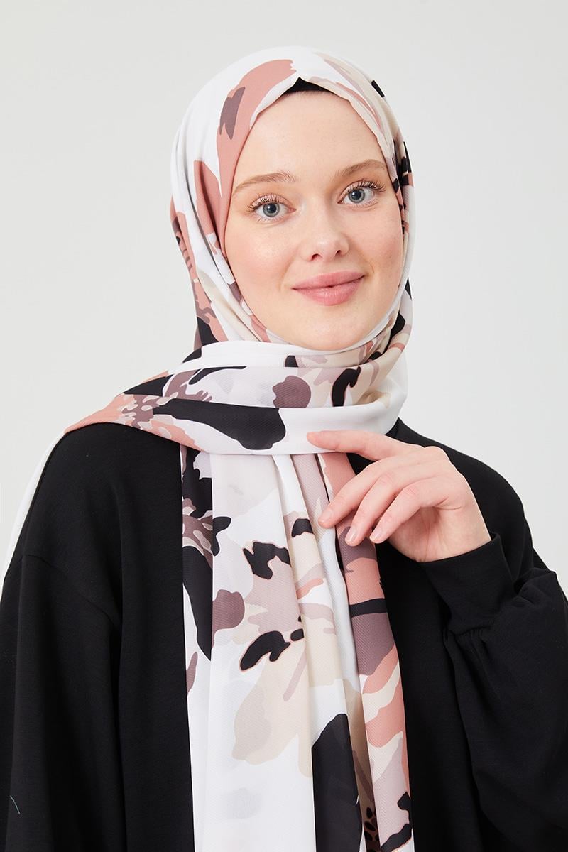 Fivescarf Taş Açelya Desen Violet Medine İpeği Şal