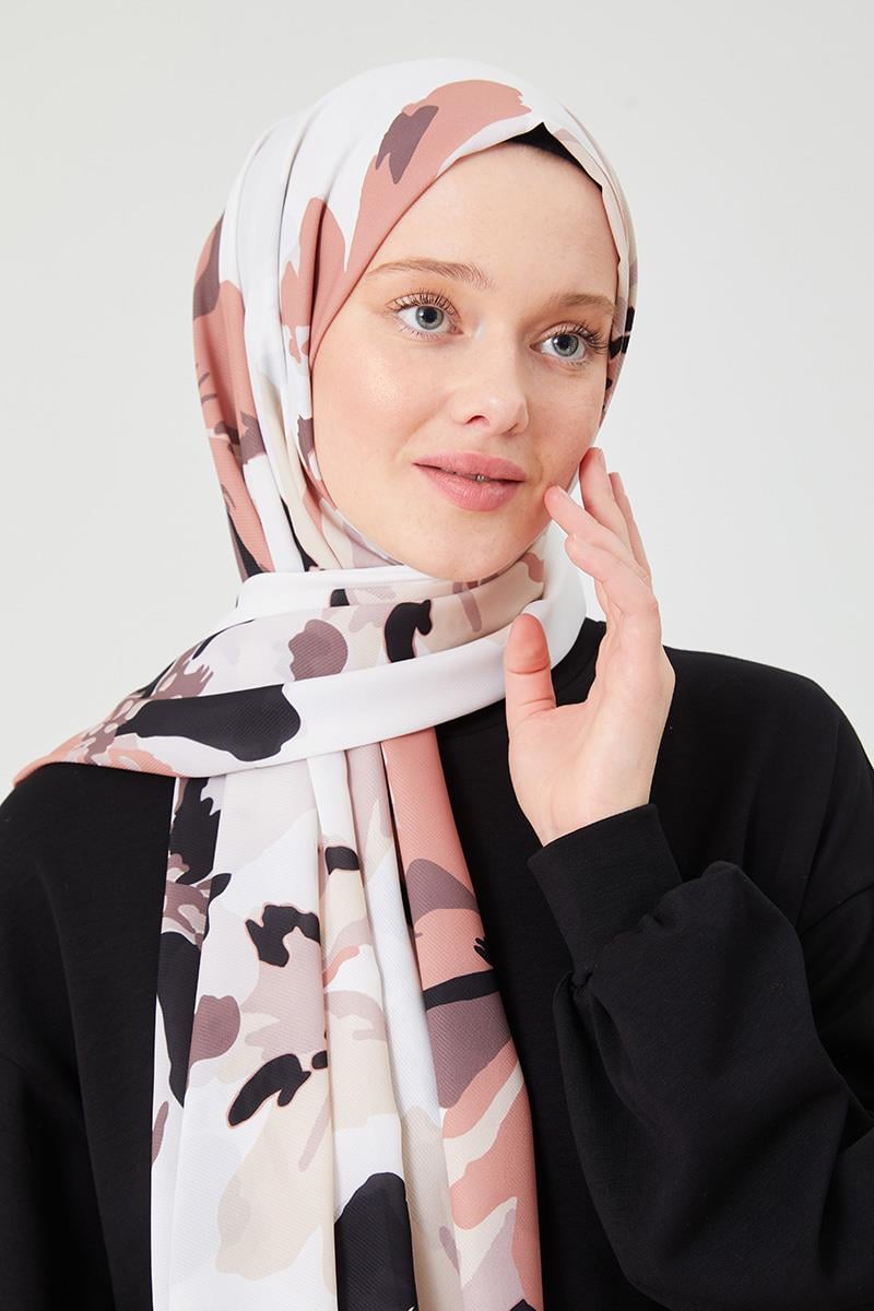 Fivescarf Taş Açelya Desen Violet Medine İpeği Şal