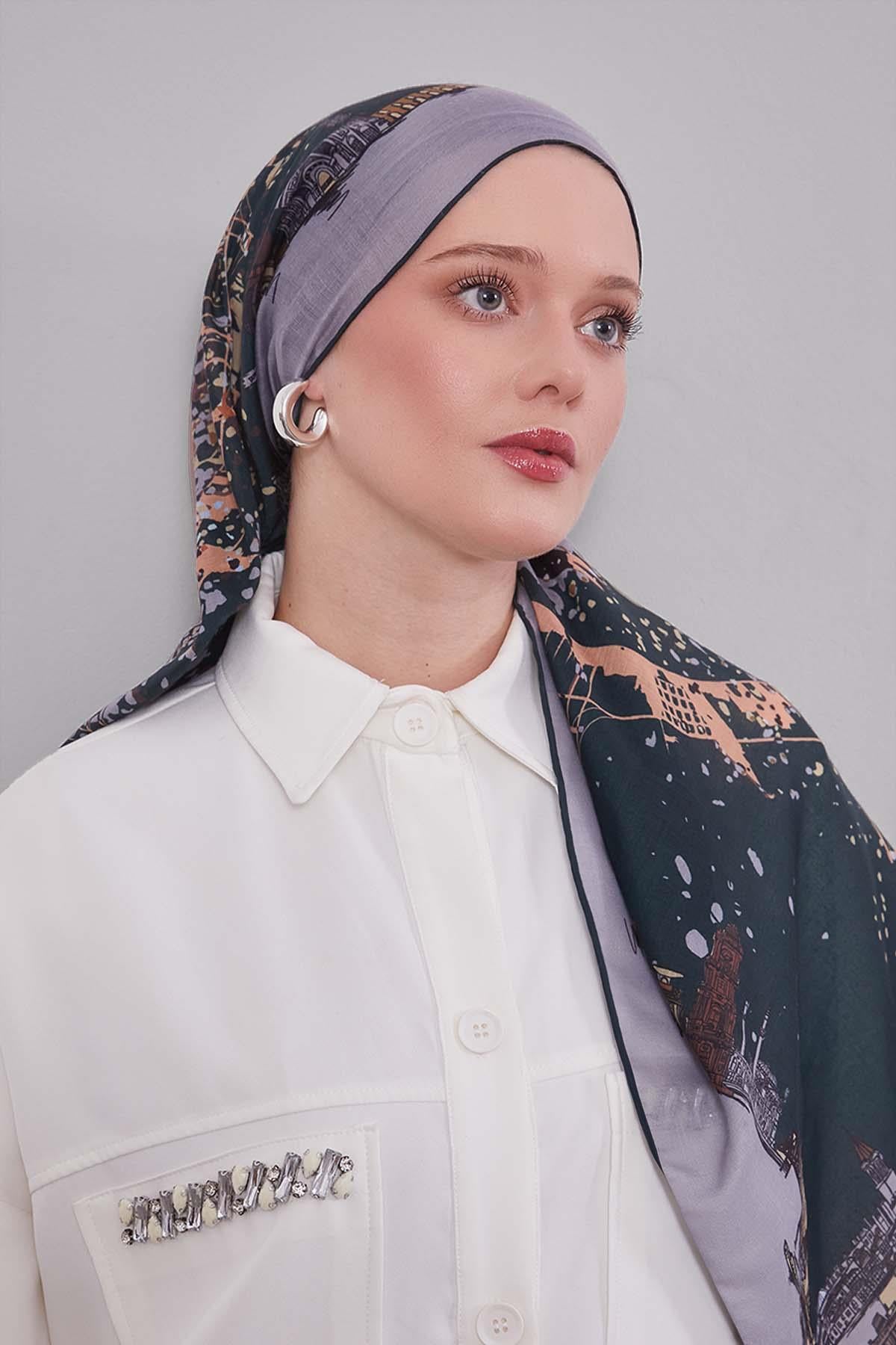 Fivescarf Taş Manzara Desen Silk Coton Eşarp