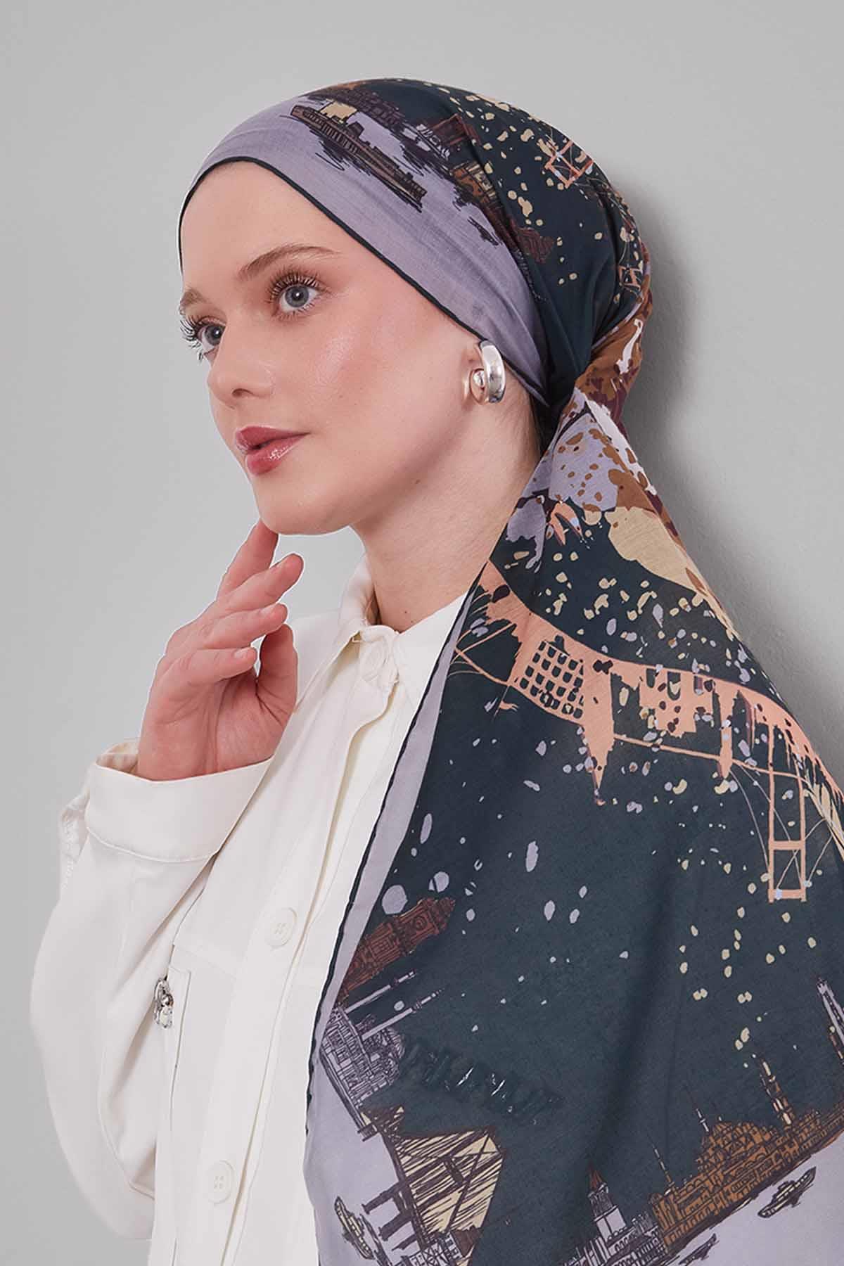 Fivescarf Taş Manzara Desen Silk Coton Eşarp