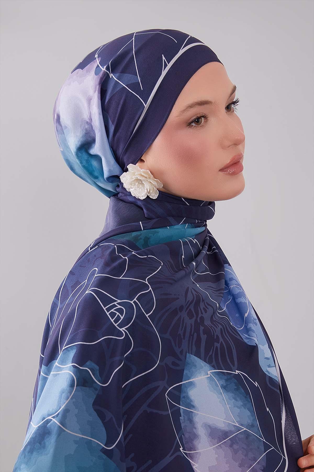 Fivescarf Turkuaz Akvarel Yaprak Desen Moos Chrep Şal