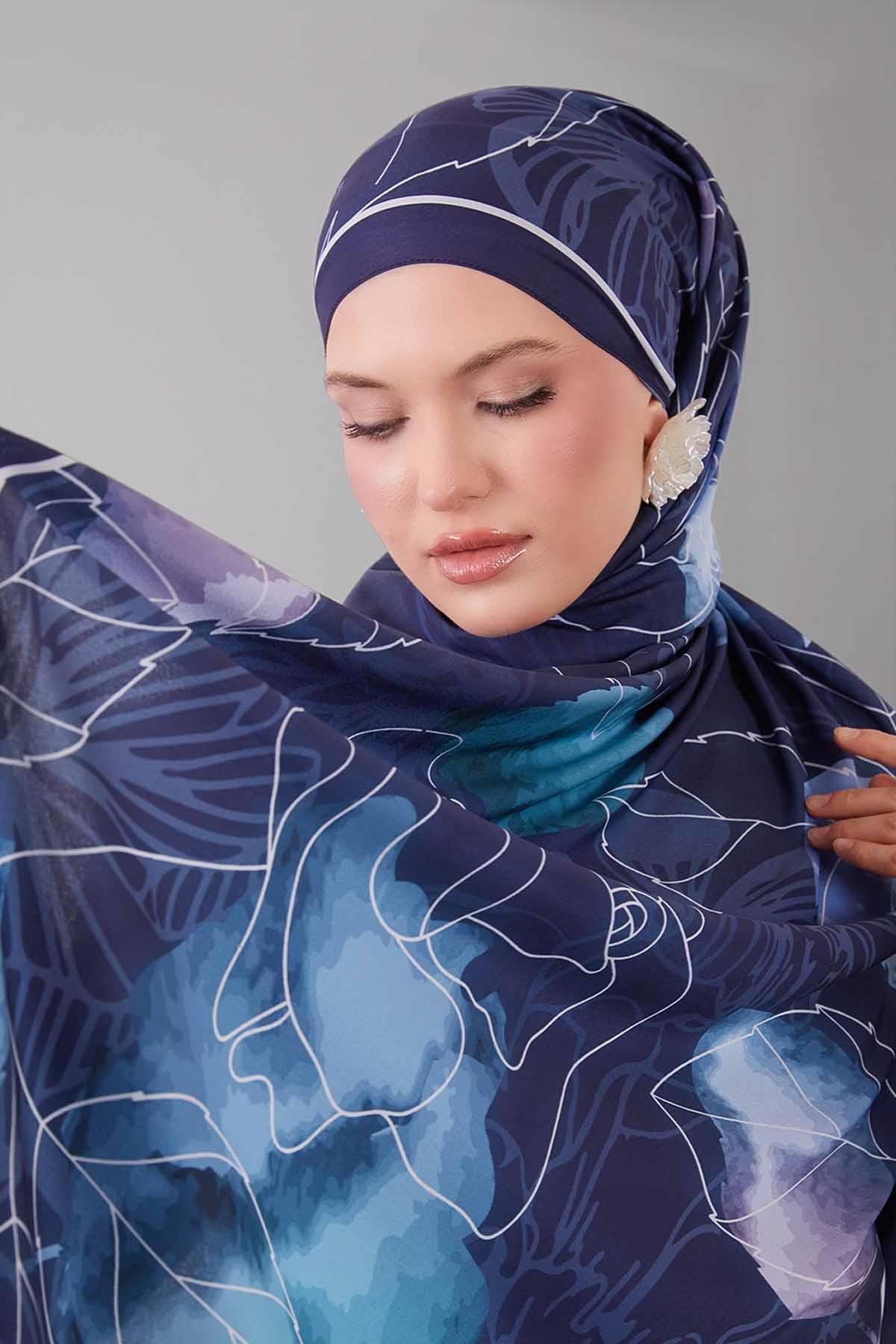 Fivescarf Turkuaz Akvarel Yaprak Desen Moos Chrep Şal