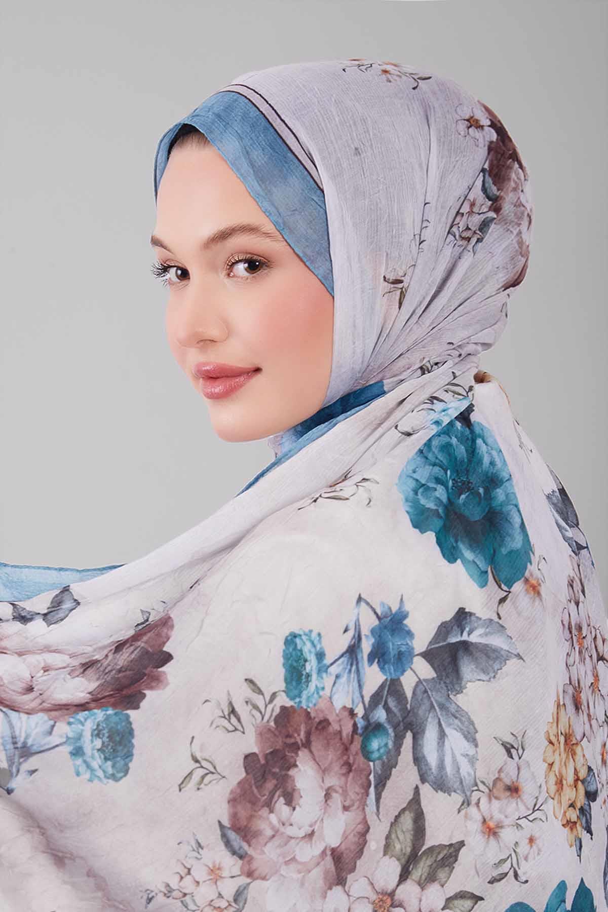 Fivescarf Turkuaz Çicekli Craze Comfort Şal