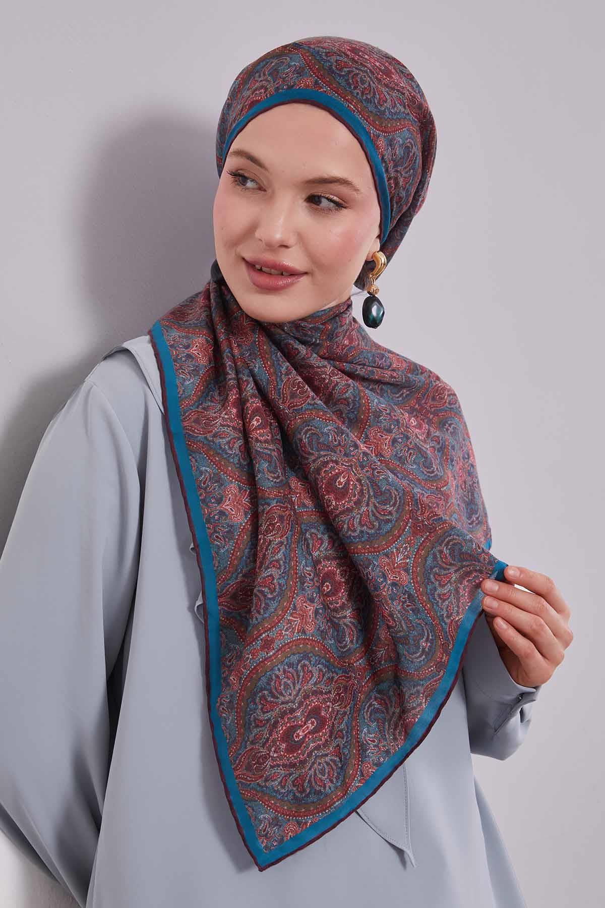 Fivescarf Turkuaz Çini Desen Silk Coton Eşarp