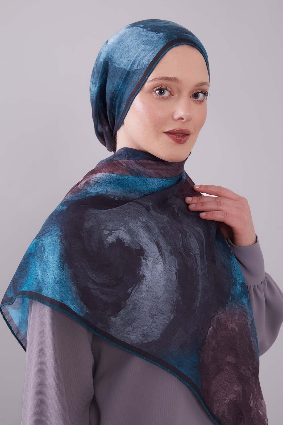 Fivescarf Turkuaz Dalga Desen Silk Coton Eşarp