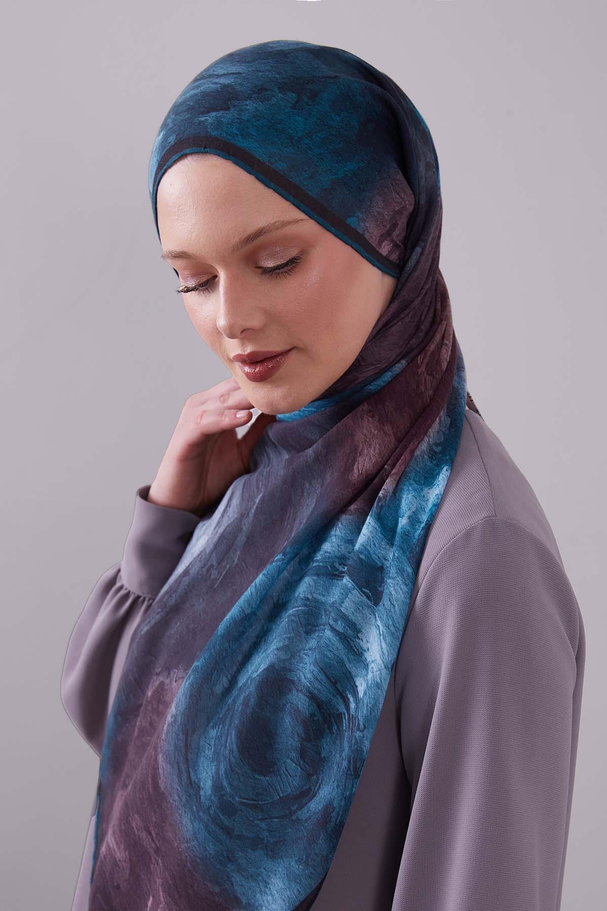 Fivescarf Turkuaz Dalga Desen Silk Coton Eşarp
