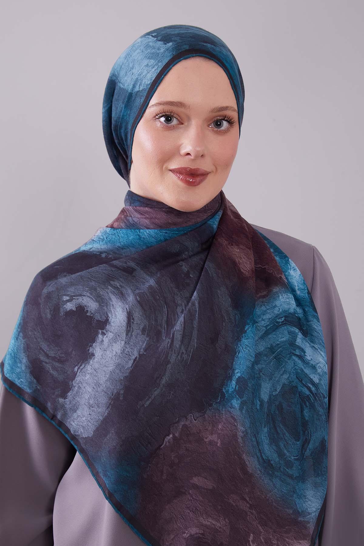 Fivescarf Turkuaz Dalga Desen Silk Coton Eşarp