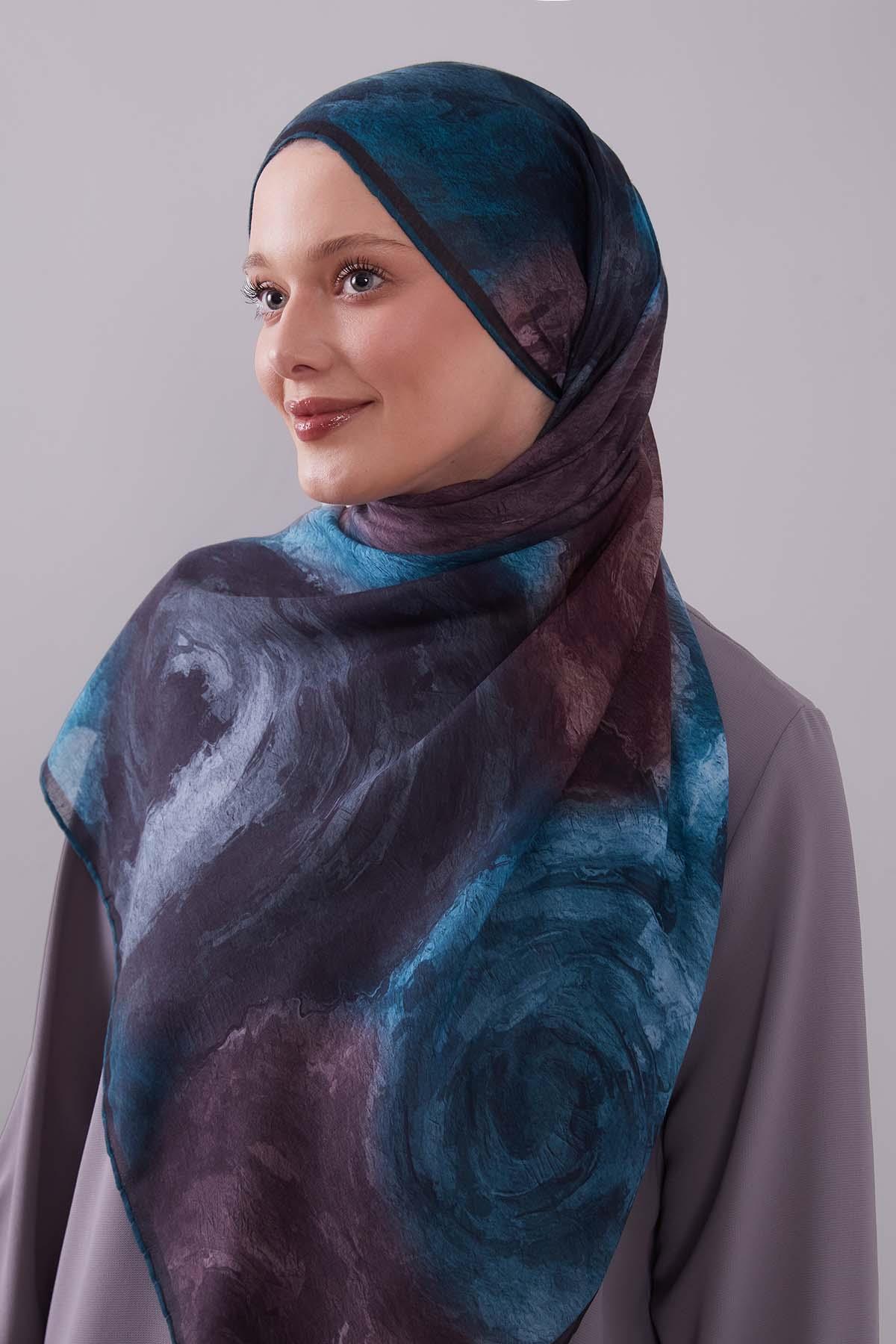 Fivescarf Turkuaz Dalga Desen Silk Coton Eşarp