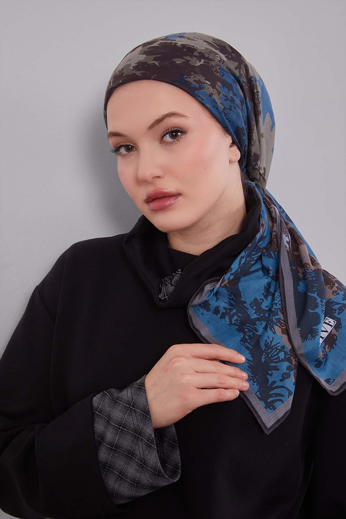 Fivescarf Turkuaz Karışık Desen Silk Coton Eşarp