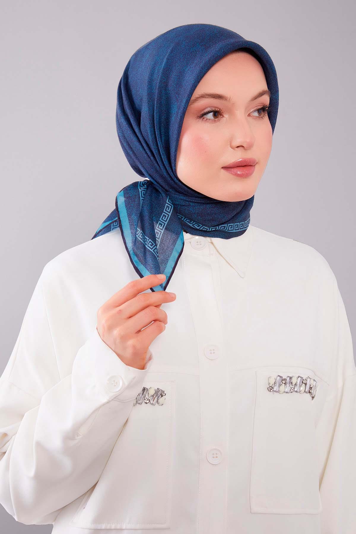 Fivescarf Turkuaz Kenar Motifli Silk Cotton Eşarp