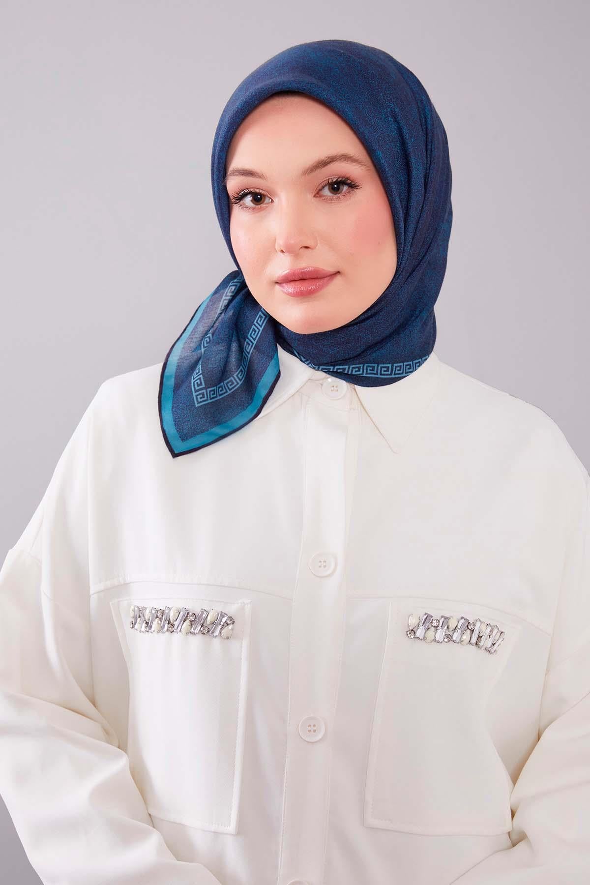 Fivescarf Turkuaz Kenar Motifli Silk Cotton Eşarp