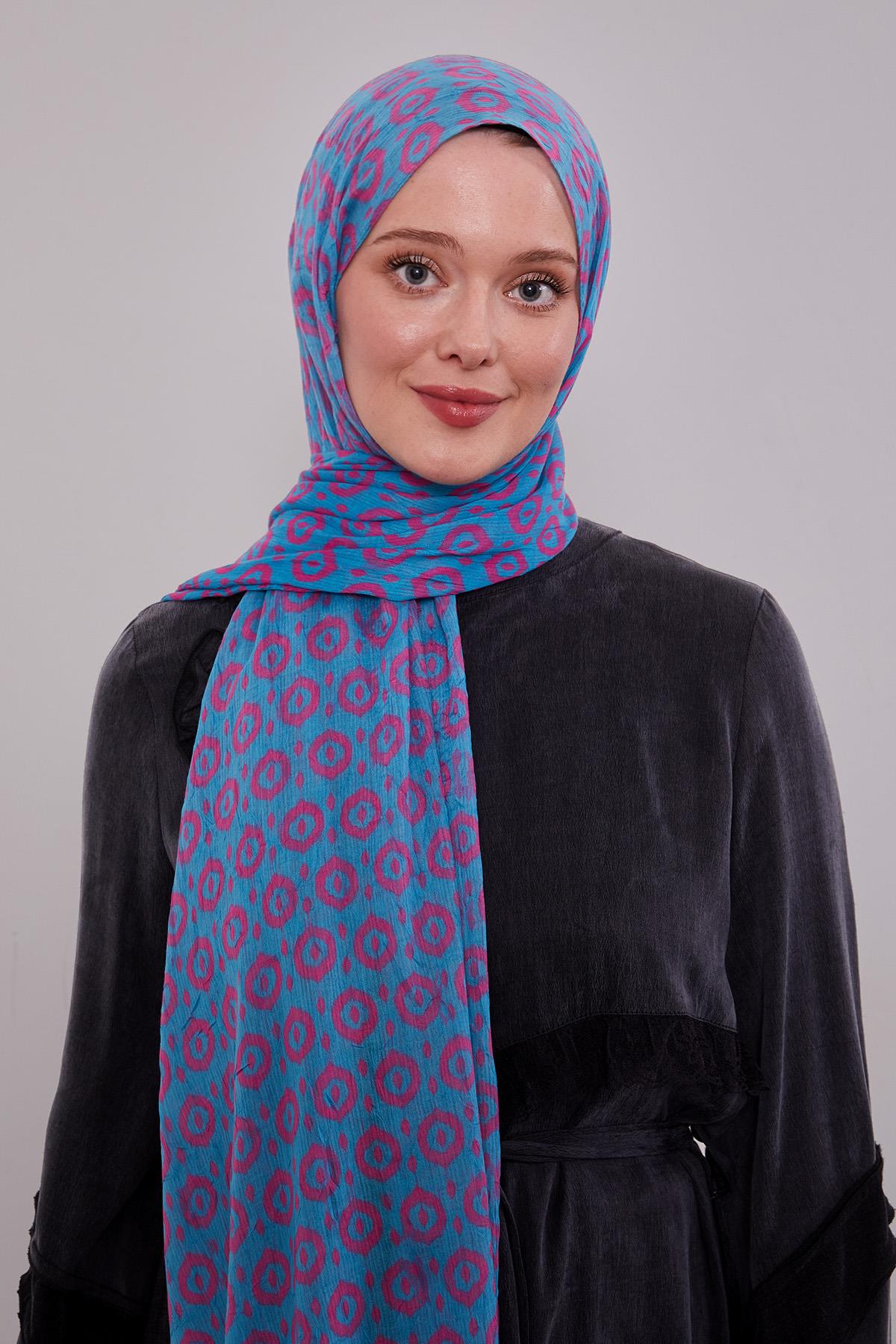 Fivescarf Turkuaz Micro Desenli Craze Comfort Şal