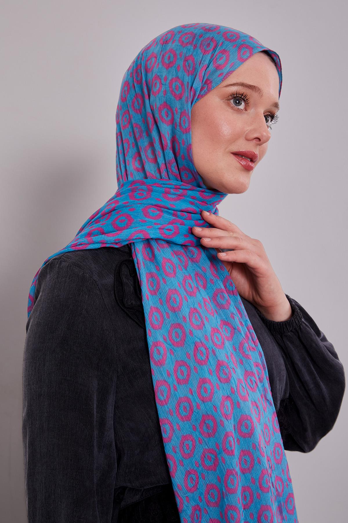 Fivescarf Turkuaz Micro Desenli Craze Comfort Şal
