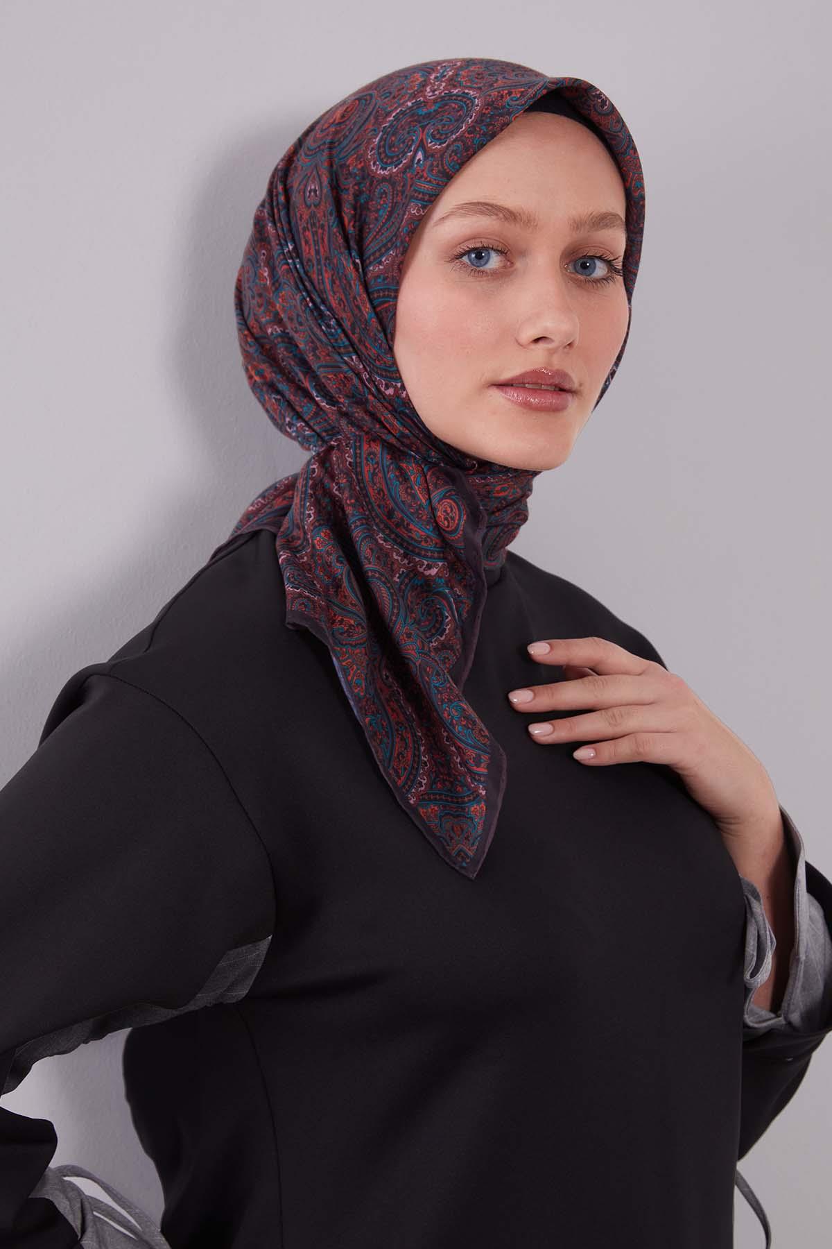 Fivescarf Turuncu Etnik Desen Silk Cotton Eşarp