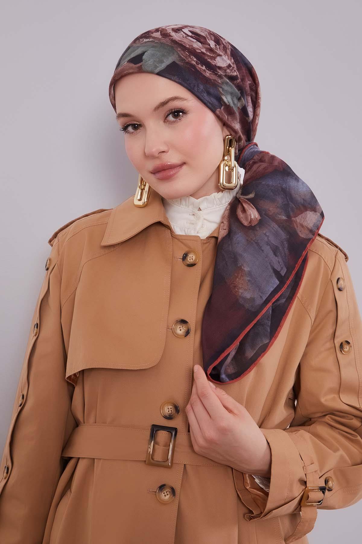 Fivescarf Turuncu Lale Desen Silk Coton Eşarp