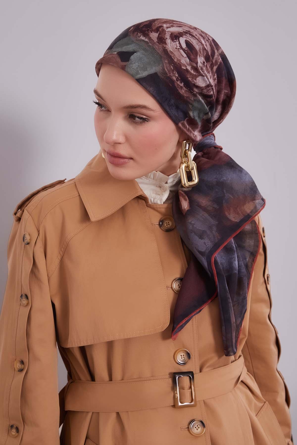 Fivescarf Turuncu Lale Desen Silk Coton Eşarp