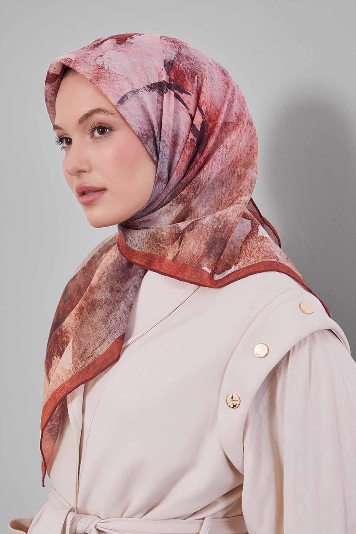Fivescarf Turuncu Soyut Desen Silk Coton Eşarp